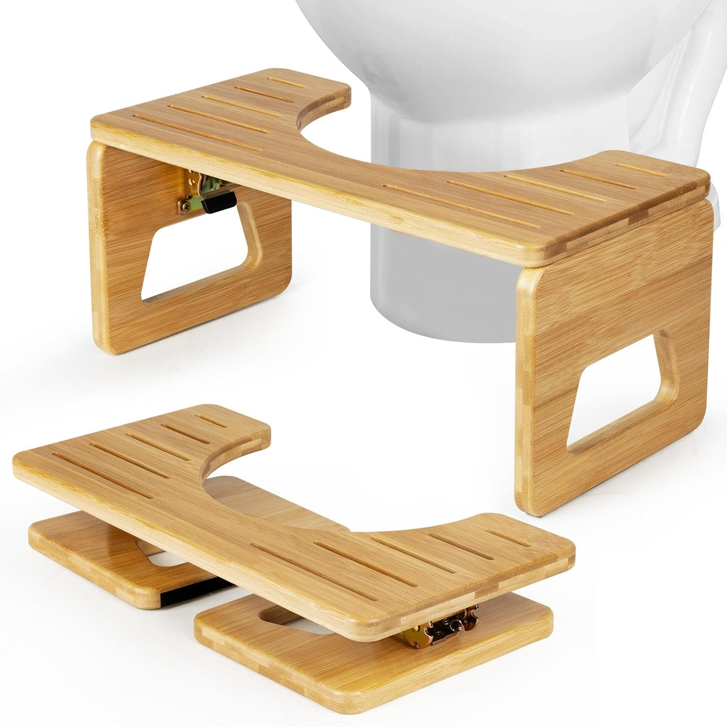 JDCQKHA 7 Inches Bamboo Toilet Stool Squat Adult, Foldable Poop Stool for Bathroom, Portable Potty Stool with Non-Slip Strip, Space-Saving, No Assembly Required (Natural Color) image number 2