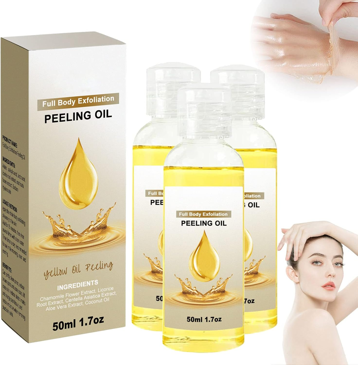 Fullbody Exfoliation Peelingoil, Body Exfoliate Peeling Oil, Old Yellow Peeling Oil, 2023 New Old Natural Spot Yellow Peeling Oil (3 Pcs)