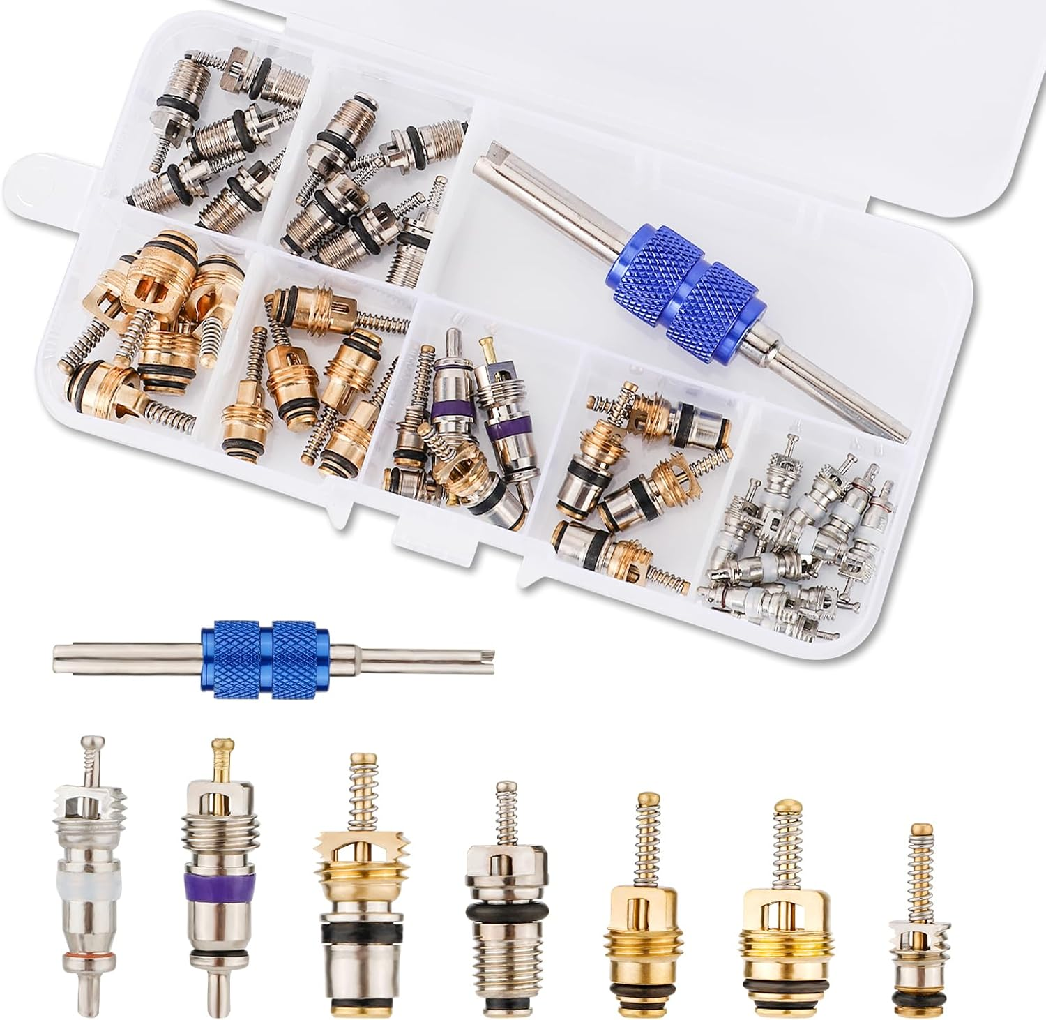 NQEUEPN 40Pcs AC Valve Core Kit, Car Air Conditioner Valve Core with Double-Head Dual Dismantling Installer Tool for Air Conditioning Refrigeration image number 4
