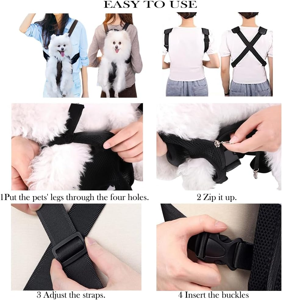 GAHOSG Dog Cat Carrier Backpack Adjustable Pet Carrier Backpack Travel Bag, Easy-Fit for Traveling Hiking Camping for Small Medium Dogs Cats Puppies,Black, Large