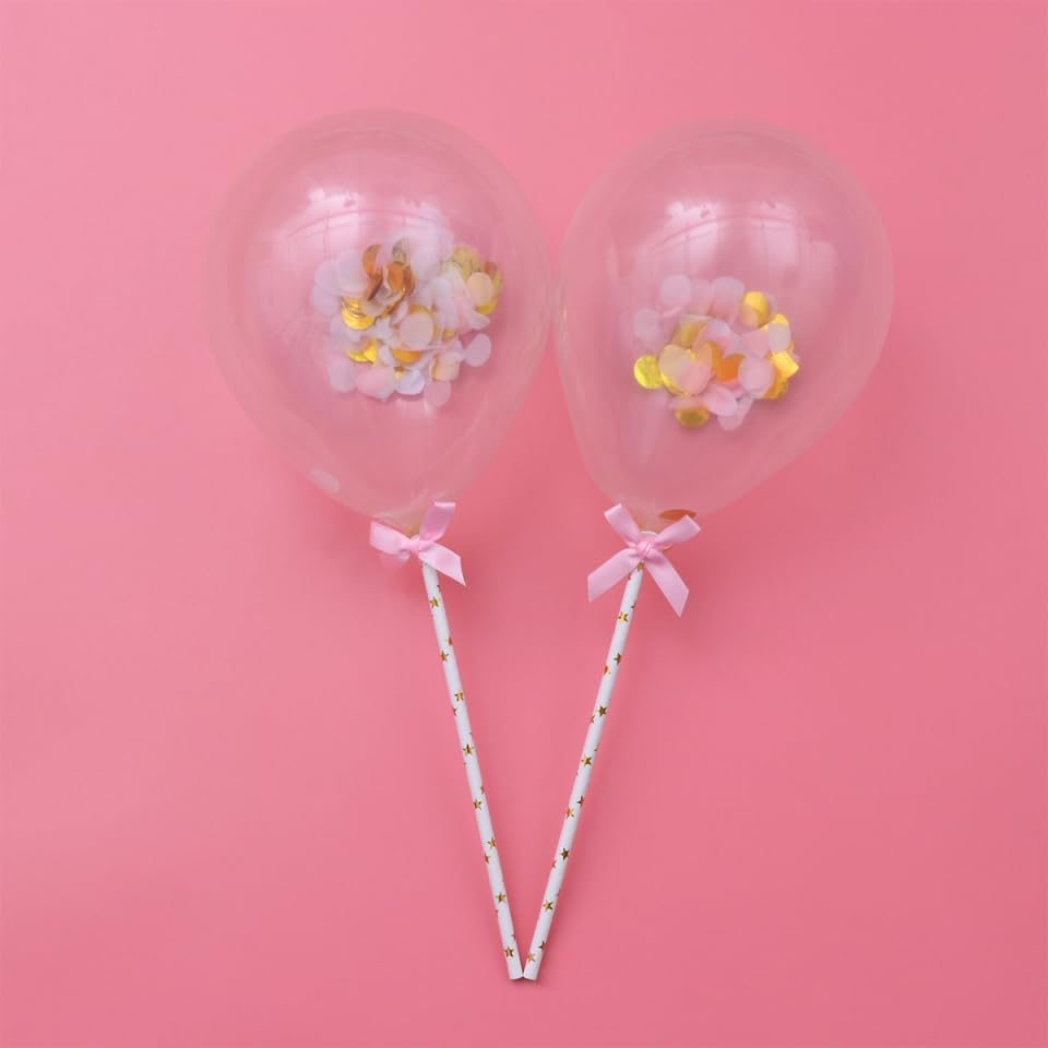 10Pcs Balloon Food Toppers Cake Toppers Happy Birthday Cake Decoration Birthday Decoration Balloon Cake Topper Chirstmas Decor Glitter Fruit Picks Balloons Insert Card Wedding Pink