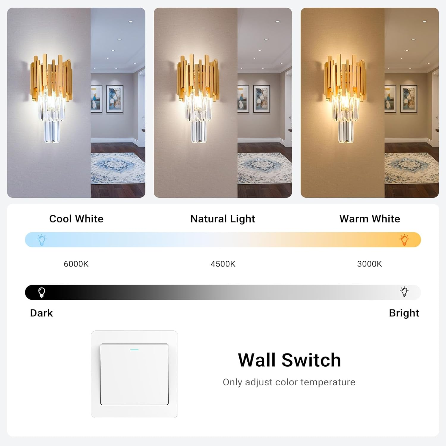 USOR Gold Crystal Wall Light Modern Crystal Wall Mount Lighting Fixture Pendant Wall Sconce for Bedroom Living Room Hallway image number 1