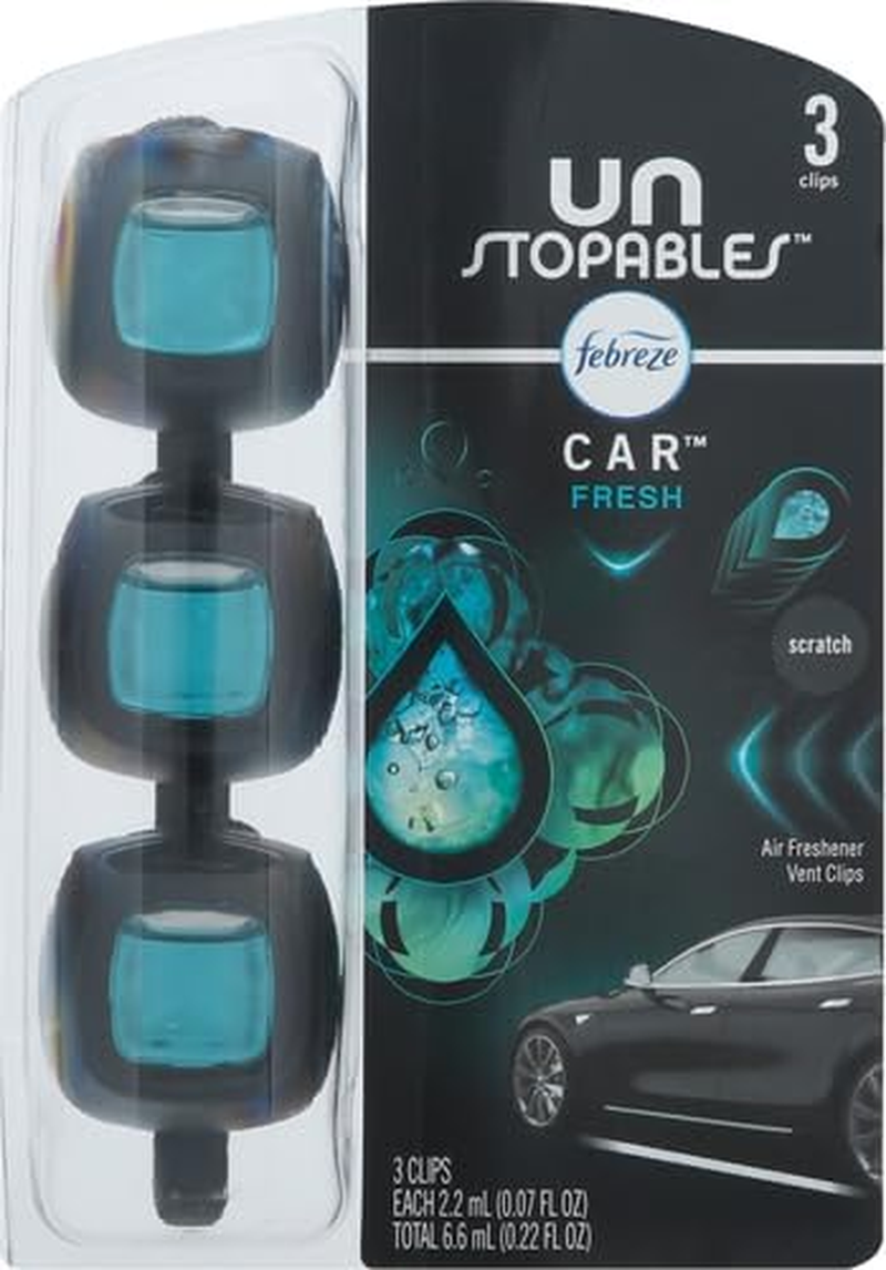 Febreze Unstopables Car Odor-Fighting Car Freshener Vent Clip Fresh, .07 Fl Oz. Car Vent Clip, Pack of 3 image number 5