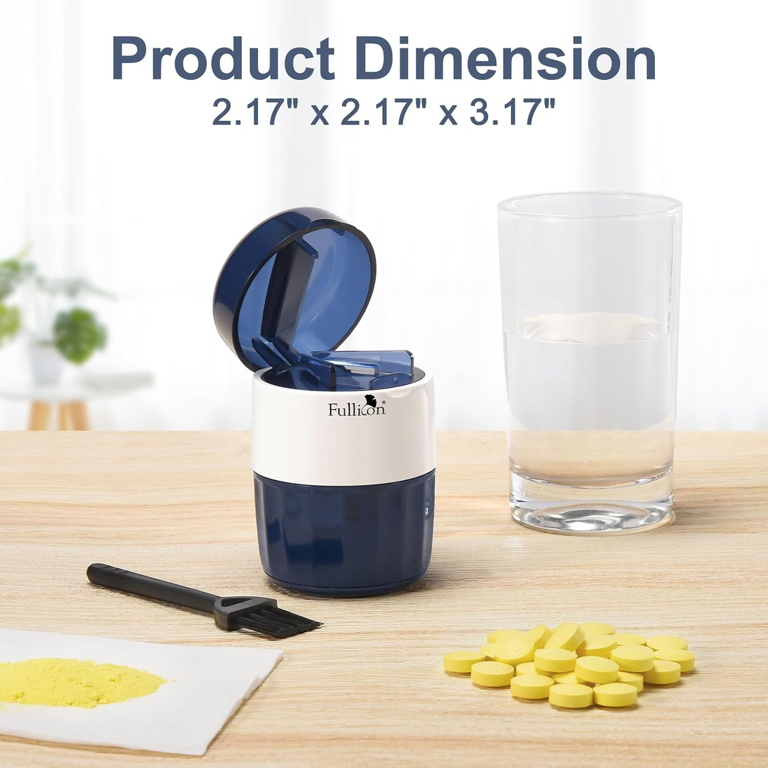 Fullicon 3 in 1 Pill Crusher Fine Powder with Stainless Steel Grinding Head, Pill Grinder for Elderly & Pet, Pill Cutter Splitter with Storage, Pill Cutter Splitter for Small and Tiny Pills with Free Brush (Indigo) image number 5