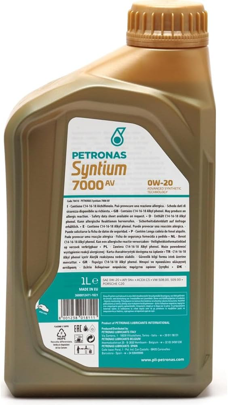 Petronas 0W 20 Syntium 7000 Av for VW 508 Sn C5 Porsche C20 1L