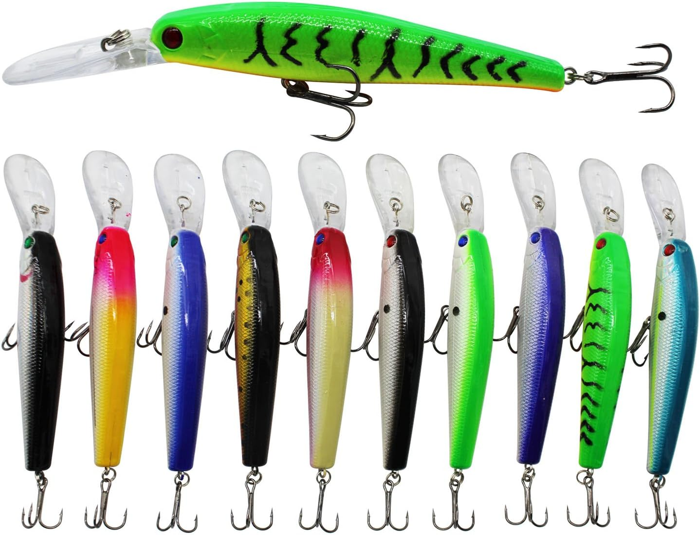 10Pcs Fishing Lures Hard Bait Minnow Deep Diving Swimbait Walleye Lures Topwater Lures Bait for Bass Trout Pike Freshwater Saltwater Lures Kit image number 1