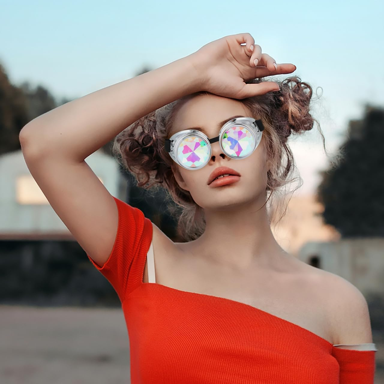 Kaleidoscope Rave Goggles, Rainbow Kaleidoscope Glasses, Steam Punk Goggles, Prism Sunglasses Goggles Coctail Glasses for Carnival Music Festivals Costume Parties image number 2