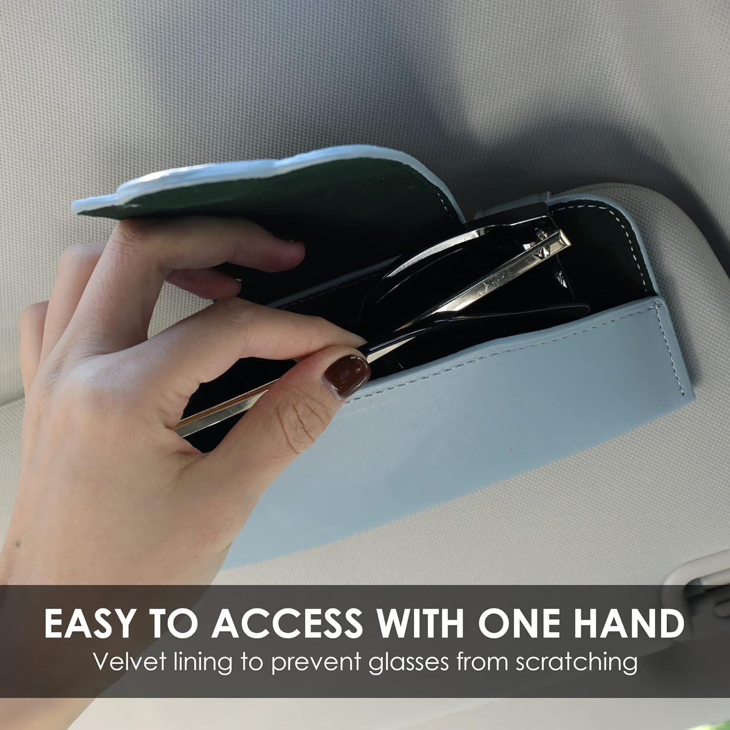 KINIVA Sunglass Holder for Visor - Leather Glasses Case with Clips for Interior Accessories - All Car Models image number 5