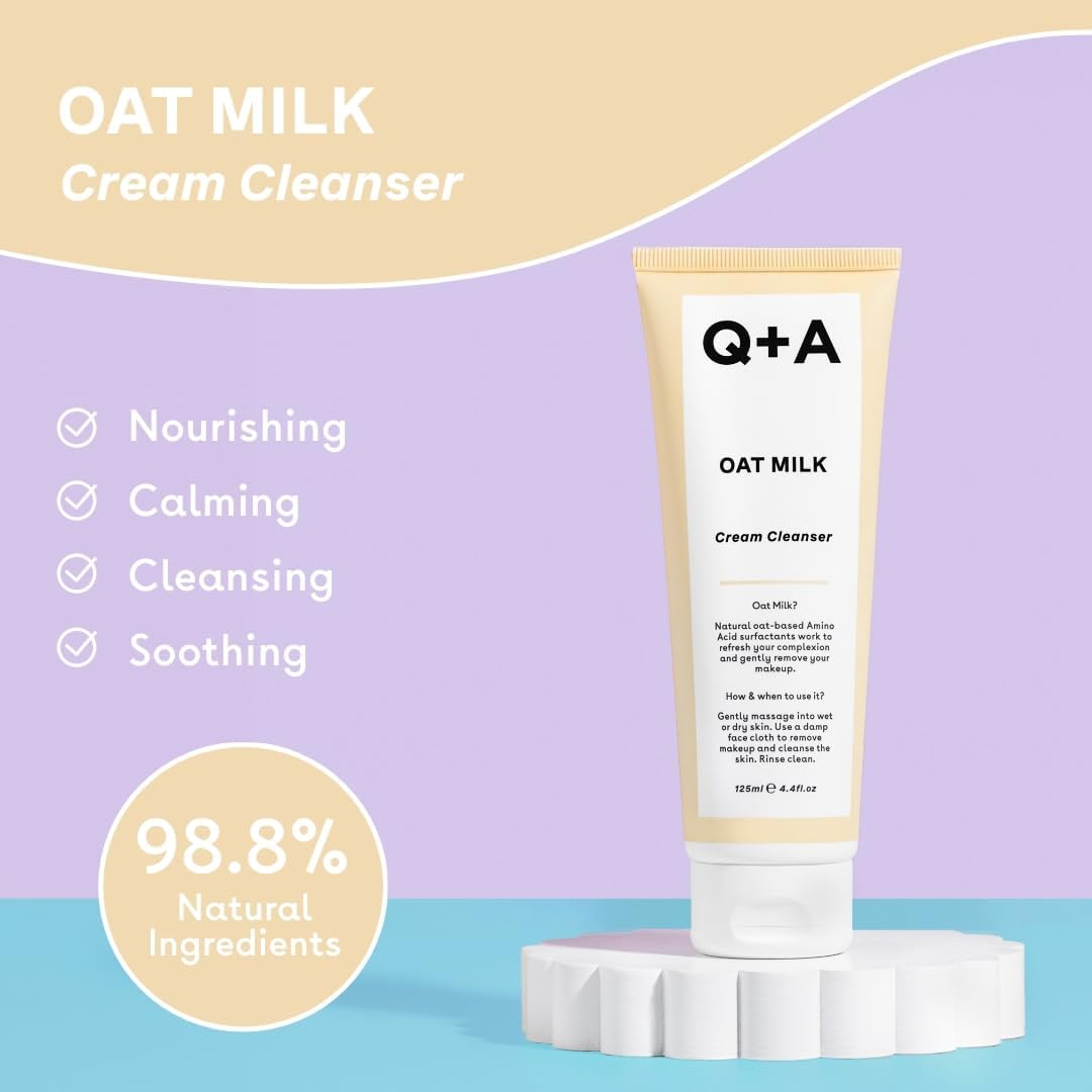 Q+A Oat Milk Cream Cleanser, a Moisturising Face Cleanser Formulated with a Triple Blend of Oat Derived Ingredients to Gently Lift Makeup and Impurities, 125Ml image number 1