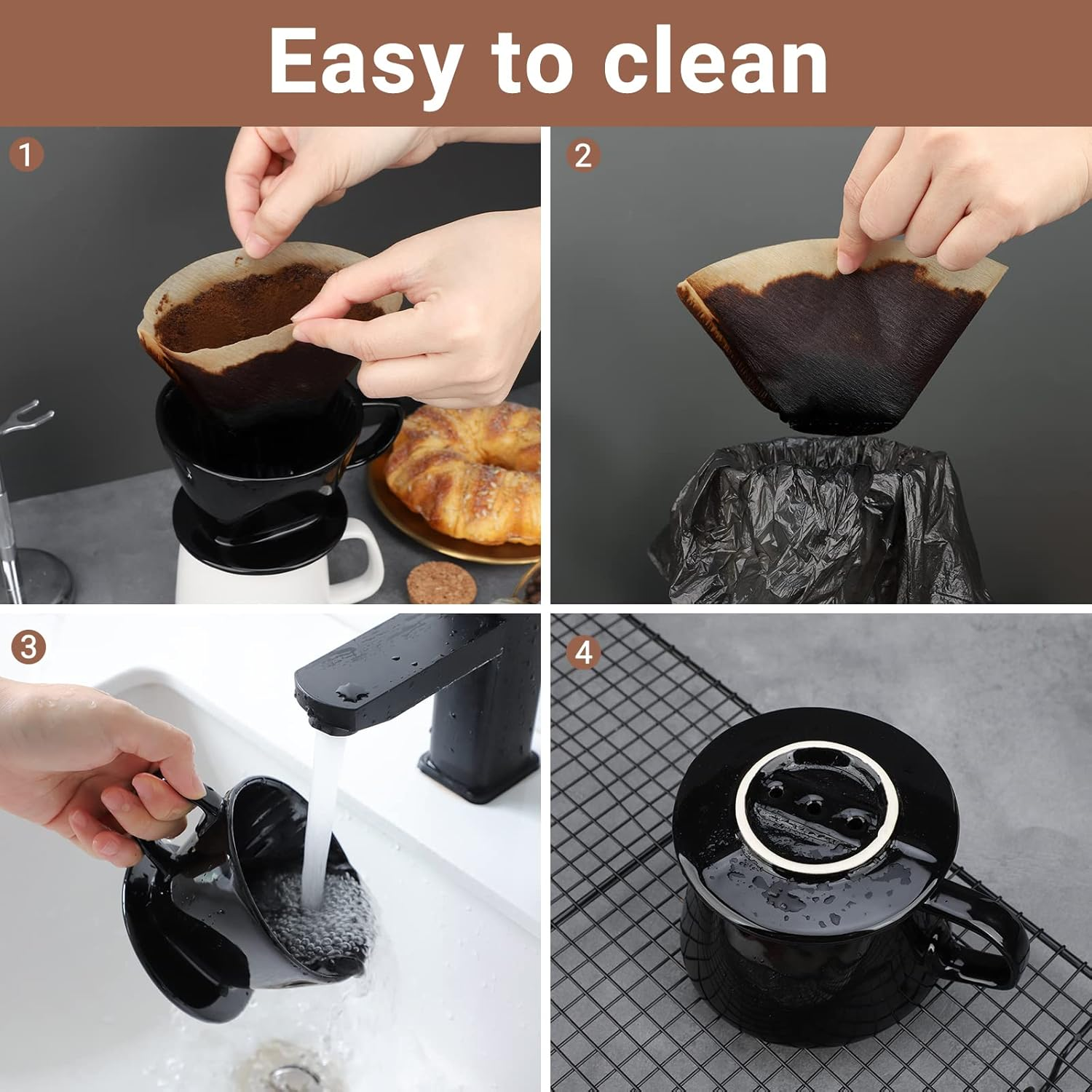 Segarty Pour over Coffee Dripper Filter Cup #2 Black - Black, Silicone image number 7
