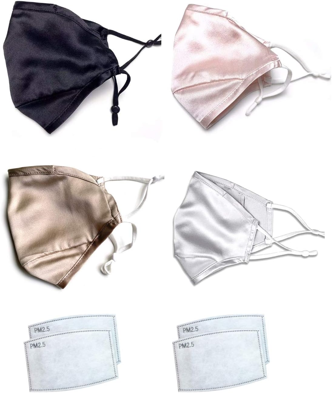 Jeelow 2 Packs 100% Silk Face Mask Cloth Covering Reusable Washable with Nose Wire Filter Pocket Includes Filters