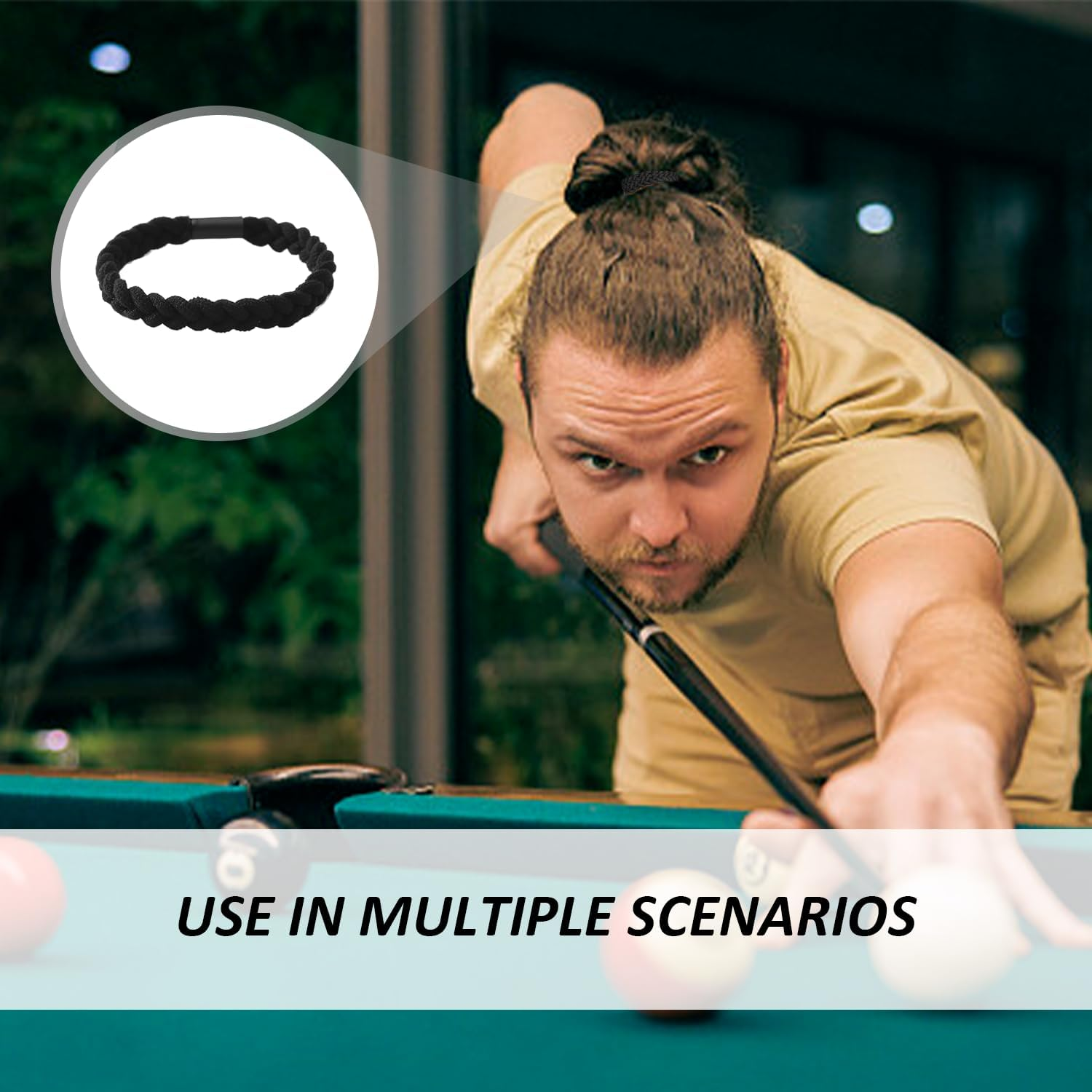 Pack of 10 Braided Headbands for Men, Hair Bobbles for Men, Highly Elastic Braided Headbands, Ponytail Solid Hair Bobbles, Suitable for Ponytails and Braids (Black)