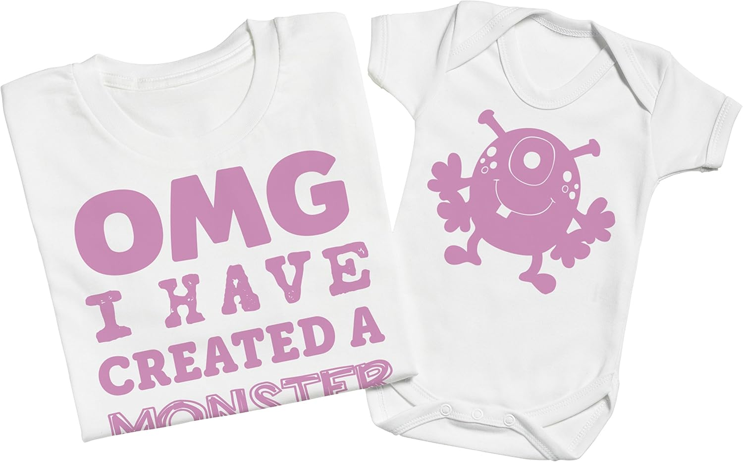 Zarlivia Clothing OMG I'Ve Created a Pink Monster! - Matching Father Kids Gift Set - Mens T Shirt & Kid'S T Shirt - Black - Large & 7-8 Years