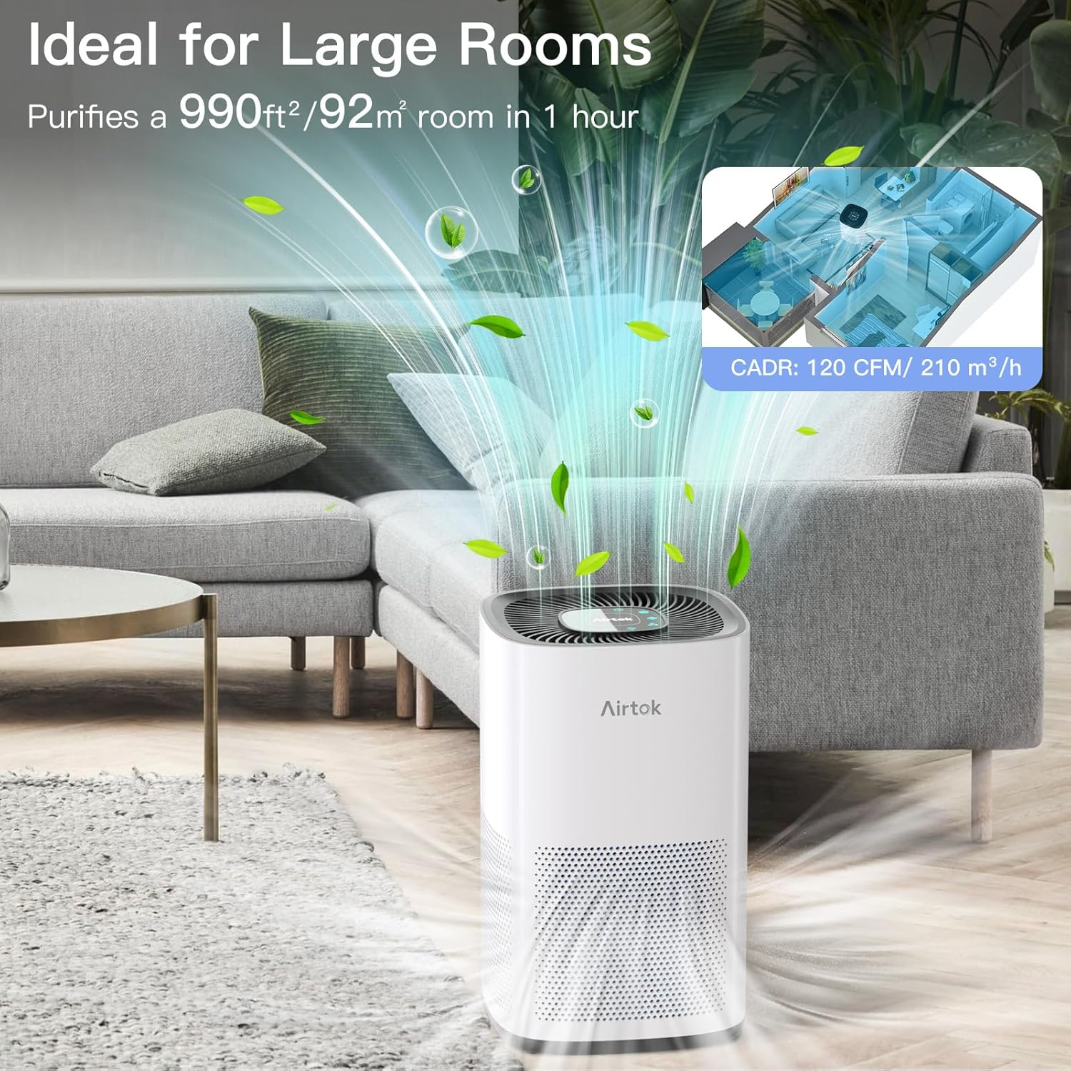 AIRTOK Air Purifiers Large Room with H13 True HEPA Filter for Bedroom Home - Air Purifier for Allergies and Pets Smoke Mold Dust Dander Odor Coverage Max 793 Ft2 99.9% Removal to 0.1Mic Ozone-Free image number 4
