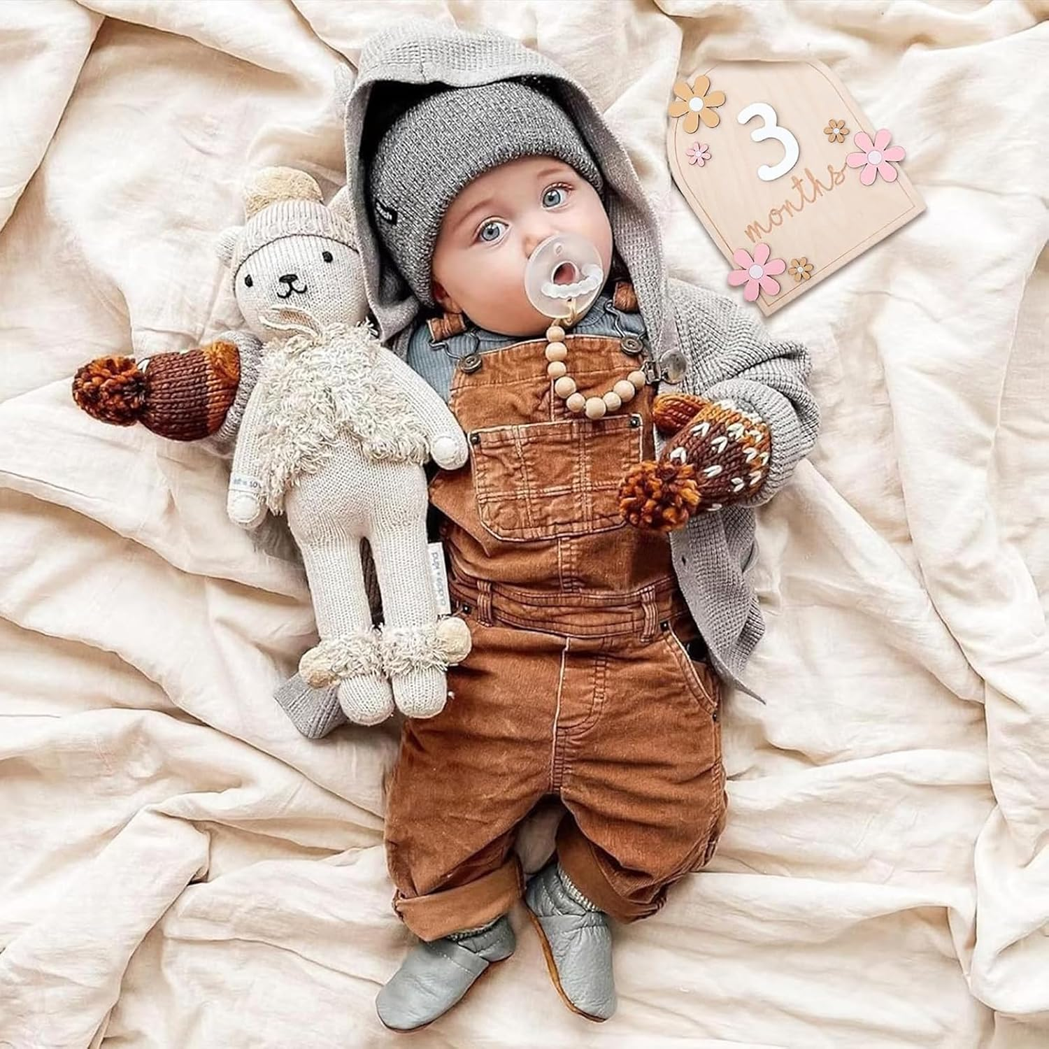 Baby Monthly Milestone Cards with Adhesive Dots, Flower Style, Baby Milestone Cards, Wooden Photo Props, Monthly Cards Baby 1-12 Months, Baby Shower Growth Record, Baby Monthly Cards image number 1