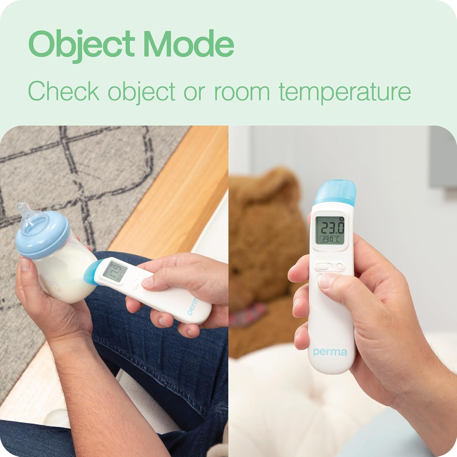 Perma 4-In-1 Digital Thermometer, One-Second Readings, Forehead/Ear/Room/Object Modes, Agesense Accuracy for Infants to Adults, Fever Indicator Backlit Display, Memory Recall, Hard Case Included image number 3