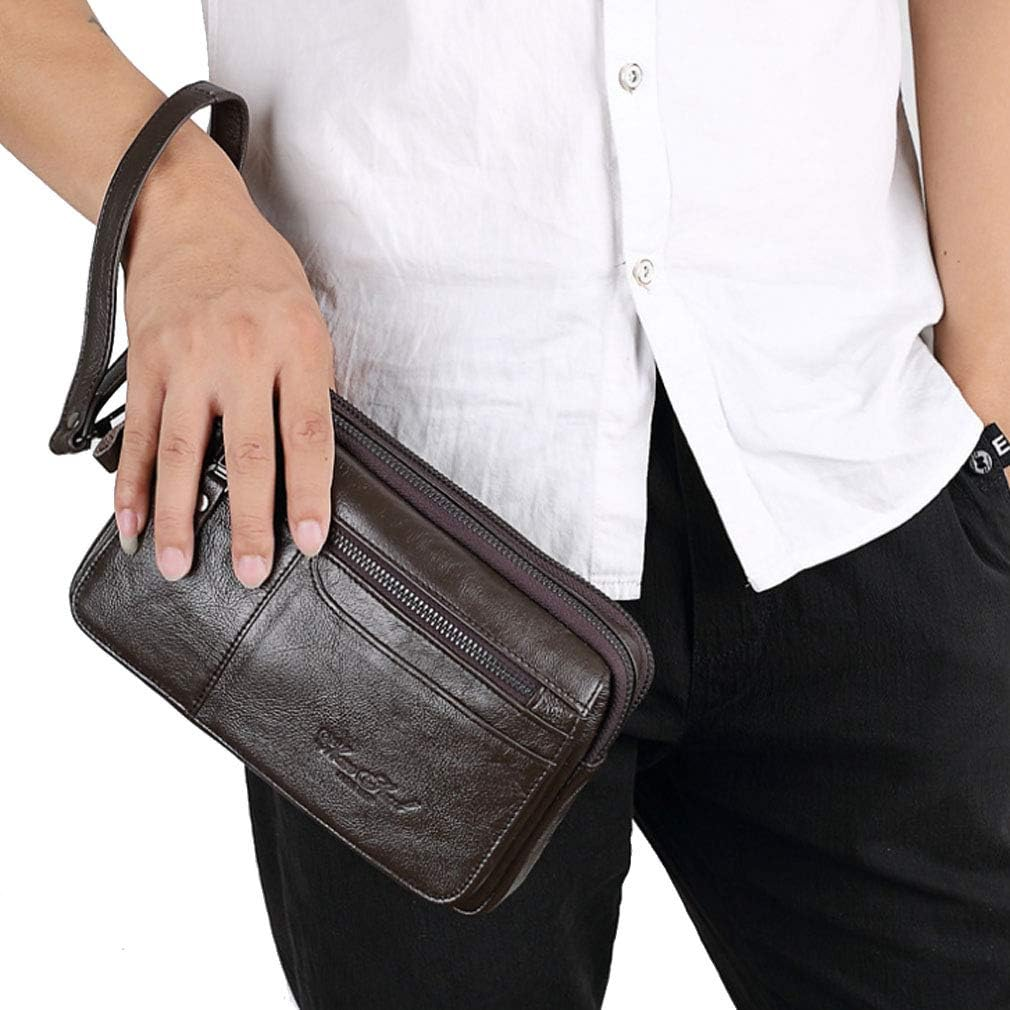 Leather Clutch Purse Wristlet Long Wallet for Men Phone Coin Money Organizer Holder Wrist Bag Day Pack Daypack Business Handbag