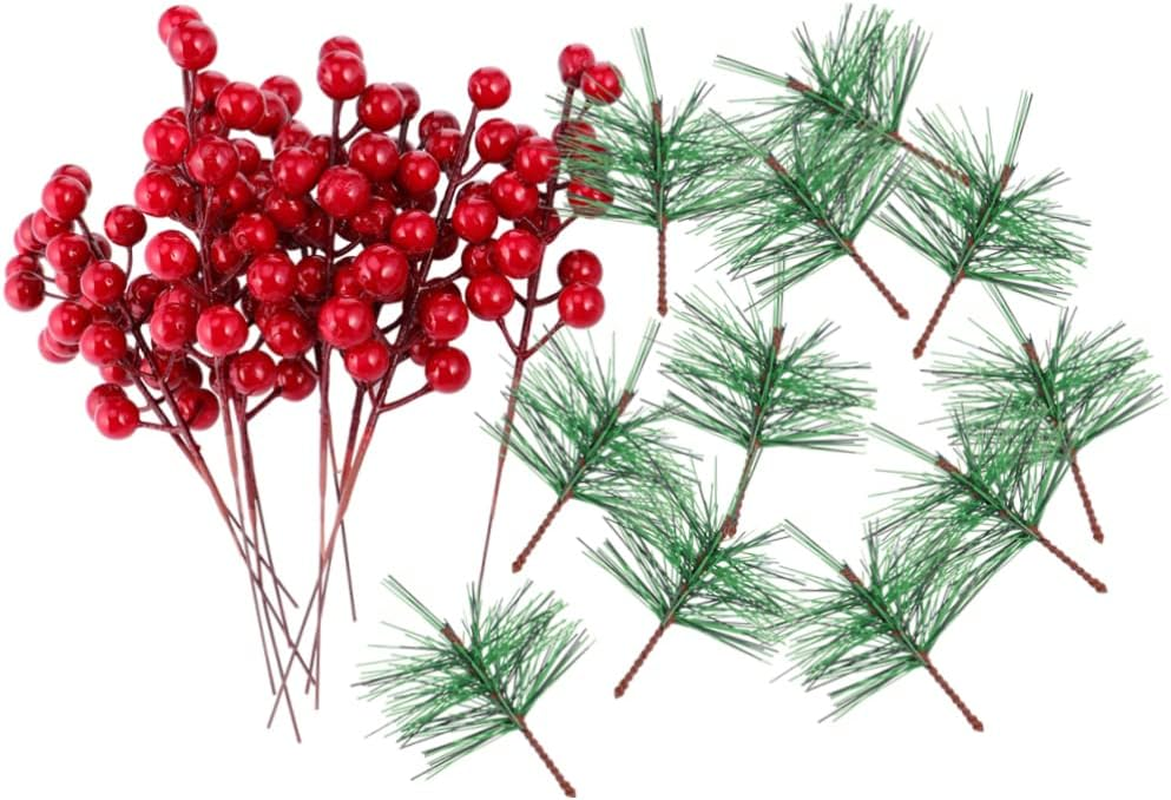20Pcs Artificial Berry and Pine Needle Branches for Christmas Decorations Lifelike Holiday Wreath and Craft Supplies Green and Needles Berries image number 5