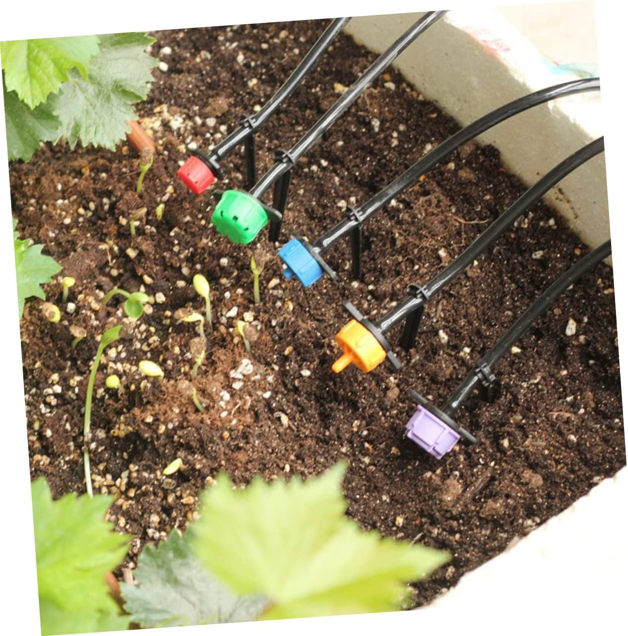 OFFSCH 100Pcs Irrigation Drip Stake Support Adjustable Pipe Holder for 4Mm Tubing Inserted Link Design Suitable for Lawns and Flower Beds image number 5