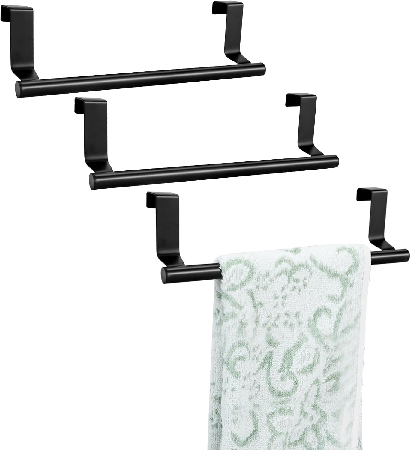 RETON 3 PCS over Door Towel Rack, 9.25 Inch Stainless Steel Cabinet Towel Hanger, Kitchen Towel Bar Holder with Anti-Slip Pads, No Drilling Required (Black) image number 1