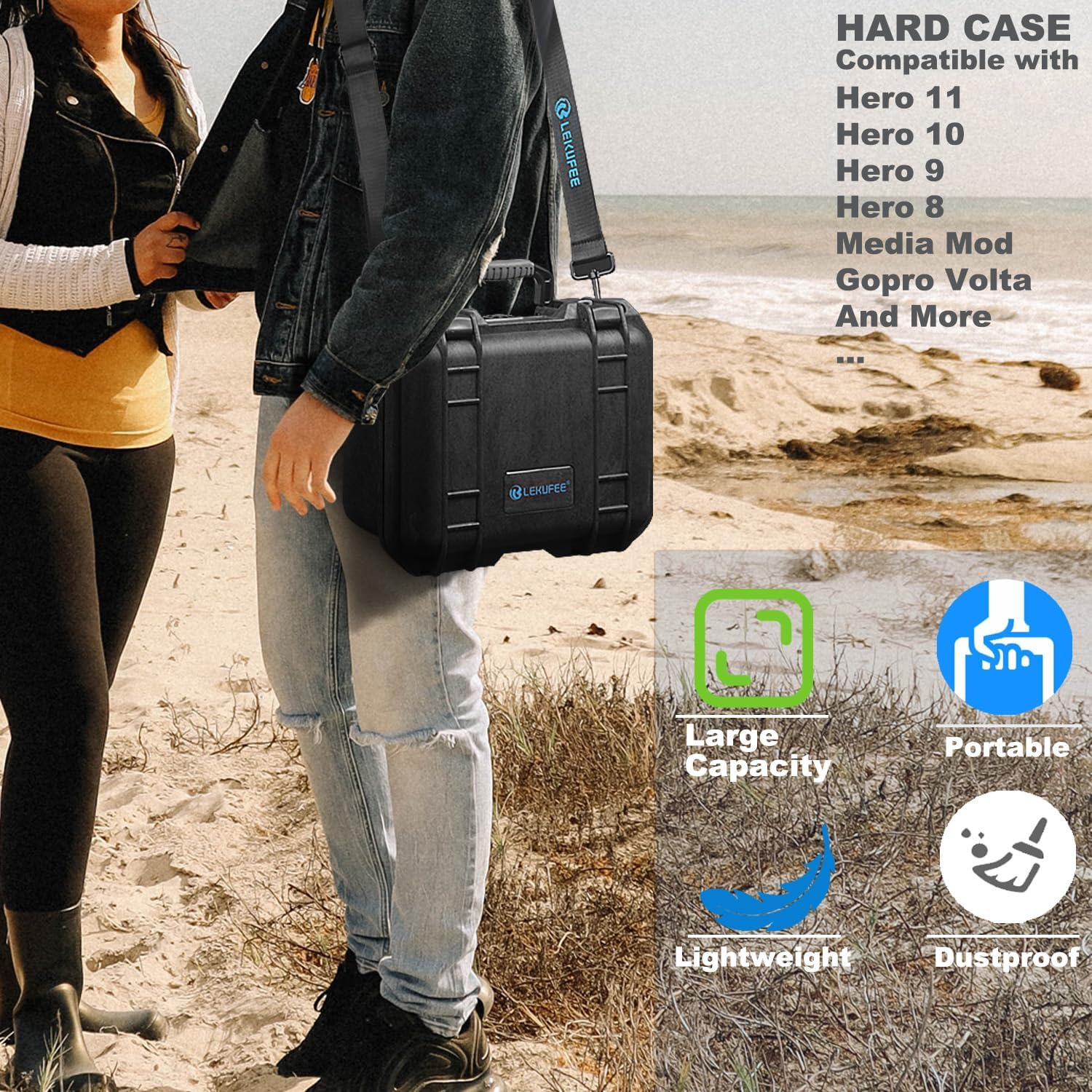 Lekufee Waterproof Hard Case Compatible with Gopro Hero 13/Gopro Hero 12/11/10/9/8/Gopro Volta/Media Mod/Creator Edition/Waterproof Action Camera and Accessories(Case Only)(Includes Shoulder Strap) image number 2