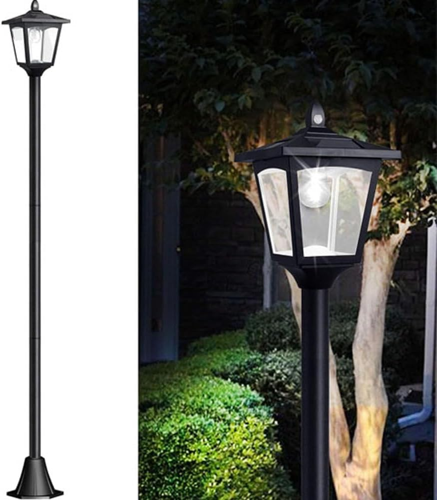 68&ldquo; Solar Garden Post Light with Motion Sensor, Waterproof LED Outdoor Black Lamp for Yard, Pathway, Driveway, Front or Back Door Area Lighting (1 Pack) image number 3