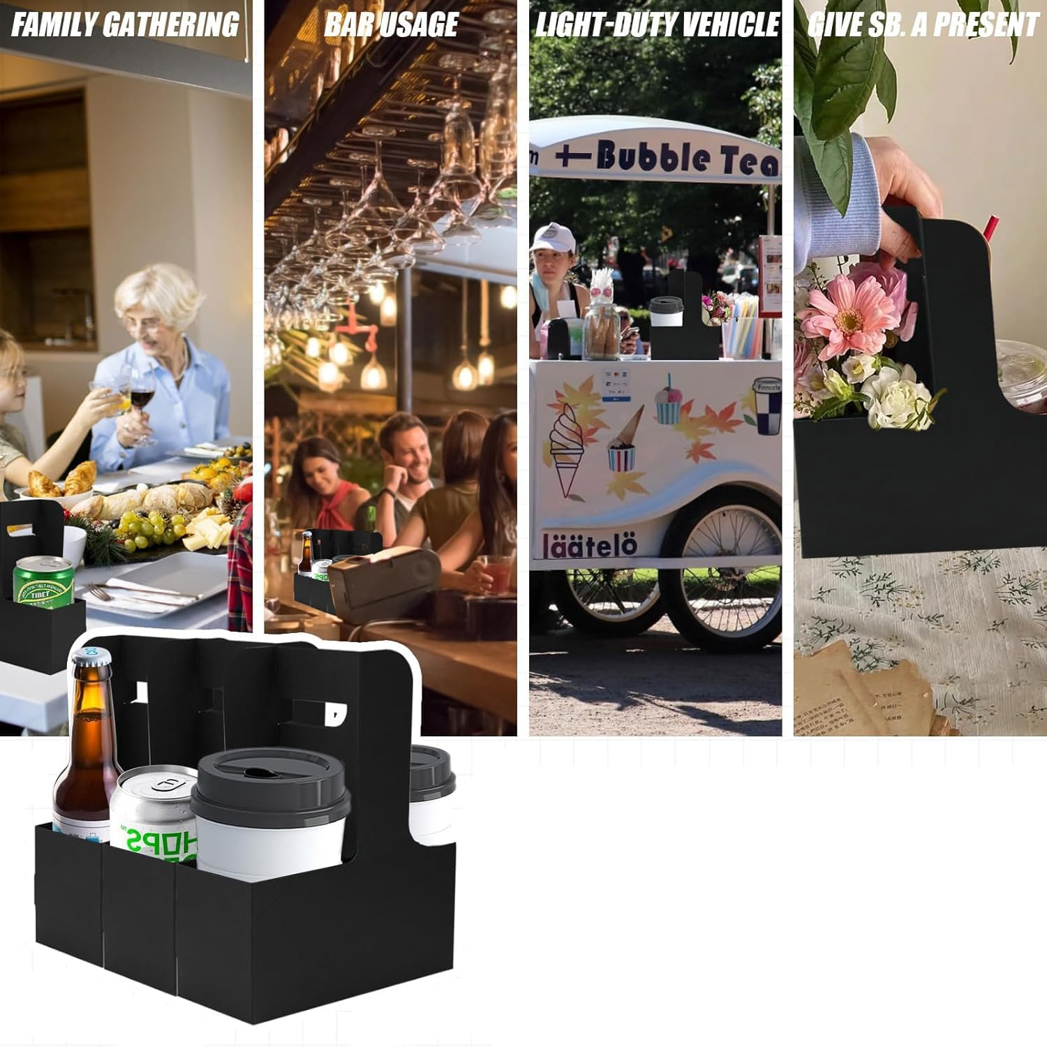 25 Pack Paperboard Cup Holder, 2 Cup Disposable Drink Carrier with Handle, Cup Carriers for Hot or Cold Drinks, Coffee Carrier (Black) image number 5