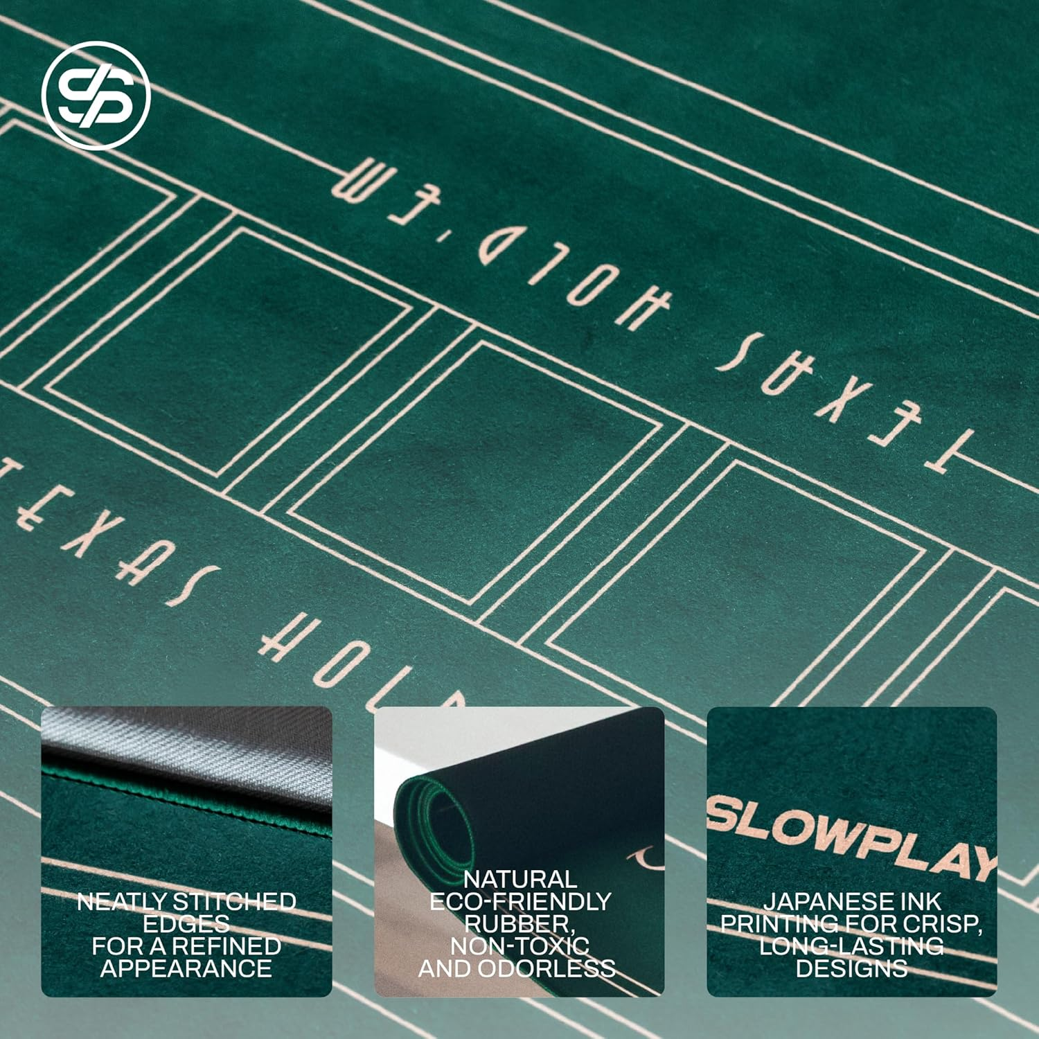 SLOWPLAY Nash 120Cm round Poker Mat for Texas Holdem | Portable Poker Table Top with Art Deco Layout Print,Hemmed Edges,Green Smooth Surface, Carrying Tube for Card Games Everywhere image number 4