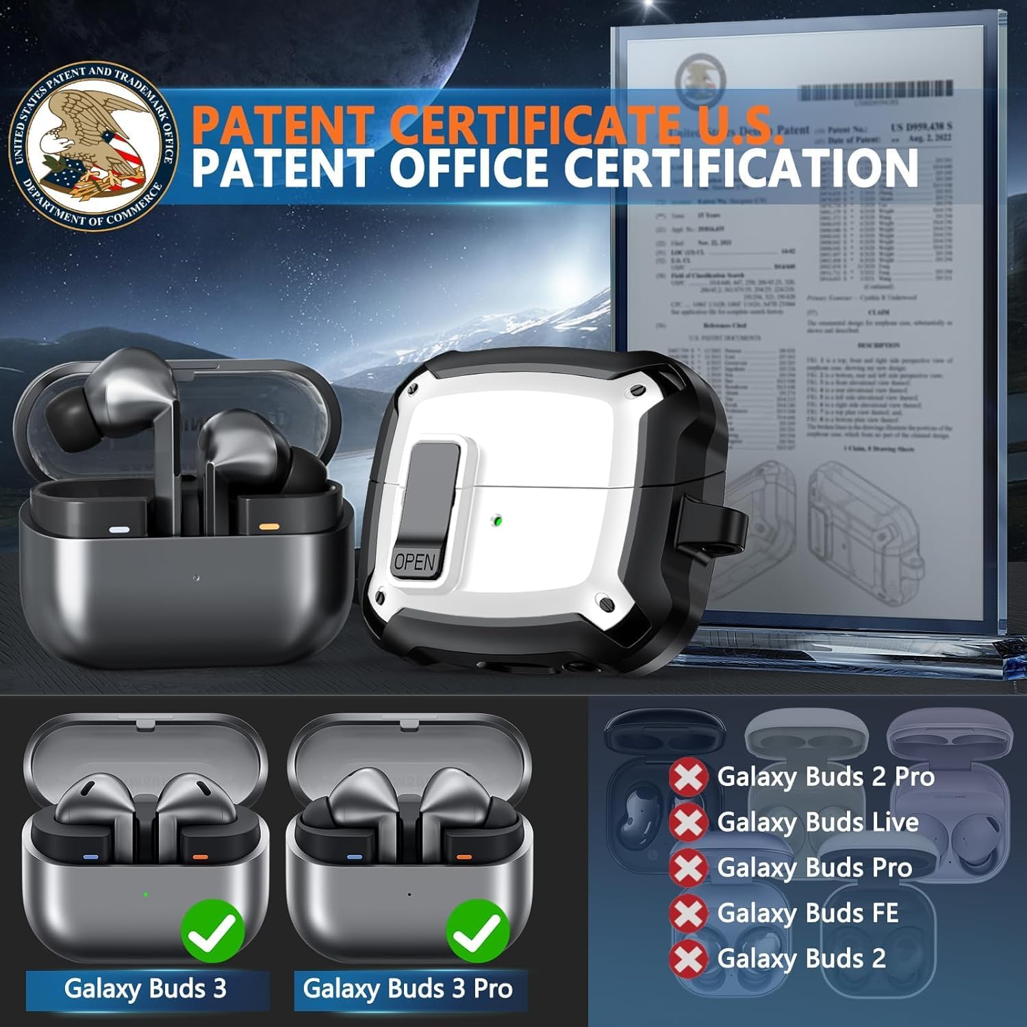 Compatible with Samsung Galaxy Buds 3 Case & Galaxy Buds 3 Pro Case,Full Body Shockproof Hard Shell Protection Design,With Secure Lock Clip image number 5