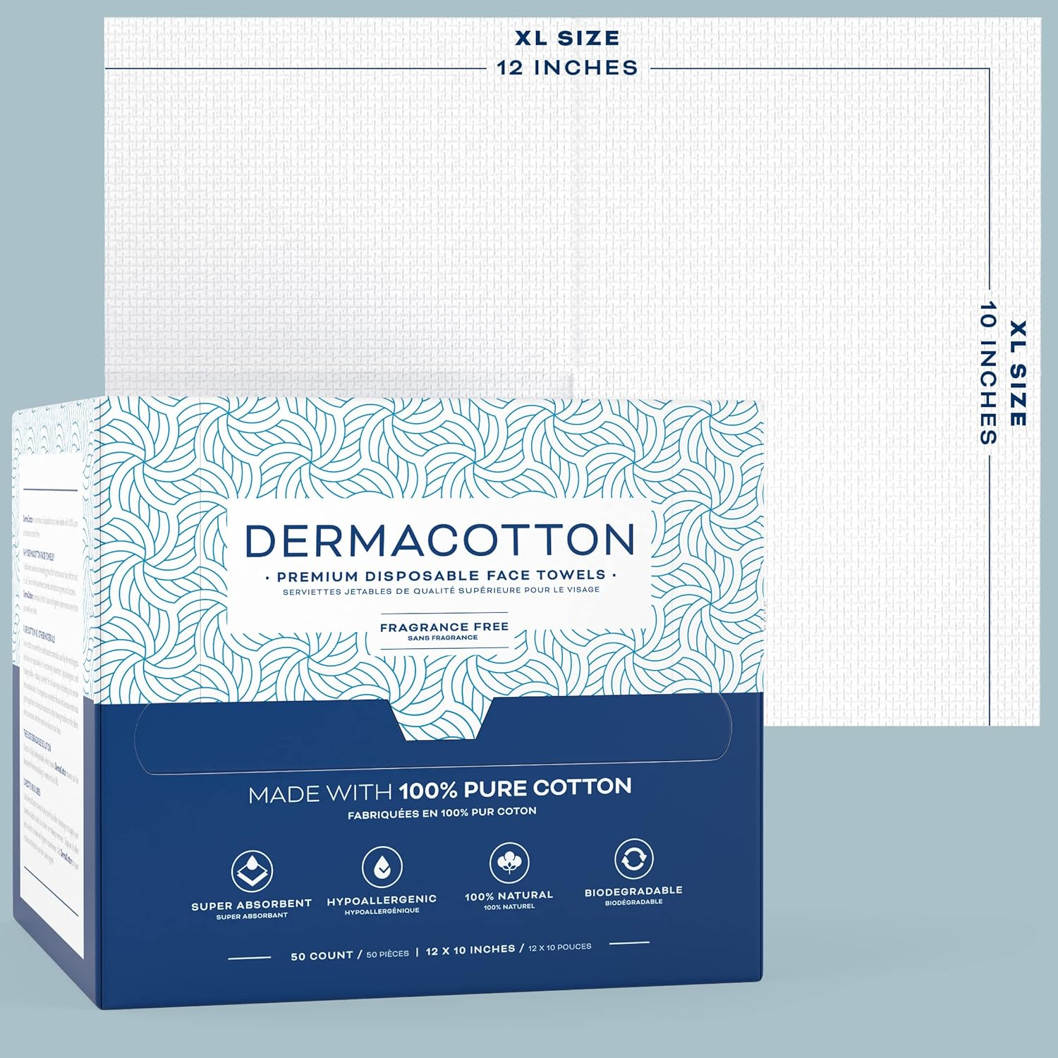 Dermacotton X-Large 100% Pure Cotton Face Towels &ndash; 50 Count Extra Large Disposable Wash Cloths for Face Washing, Makeup Removal & Acne Care | Ultra Soft, Hypoallergenic & Fragrance-Free image number 5