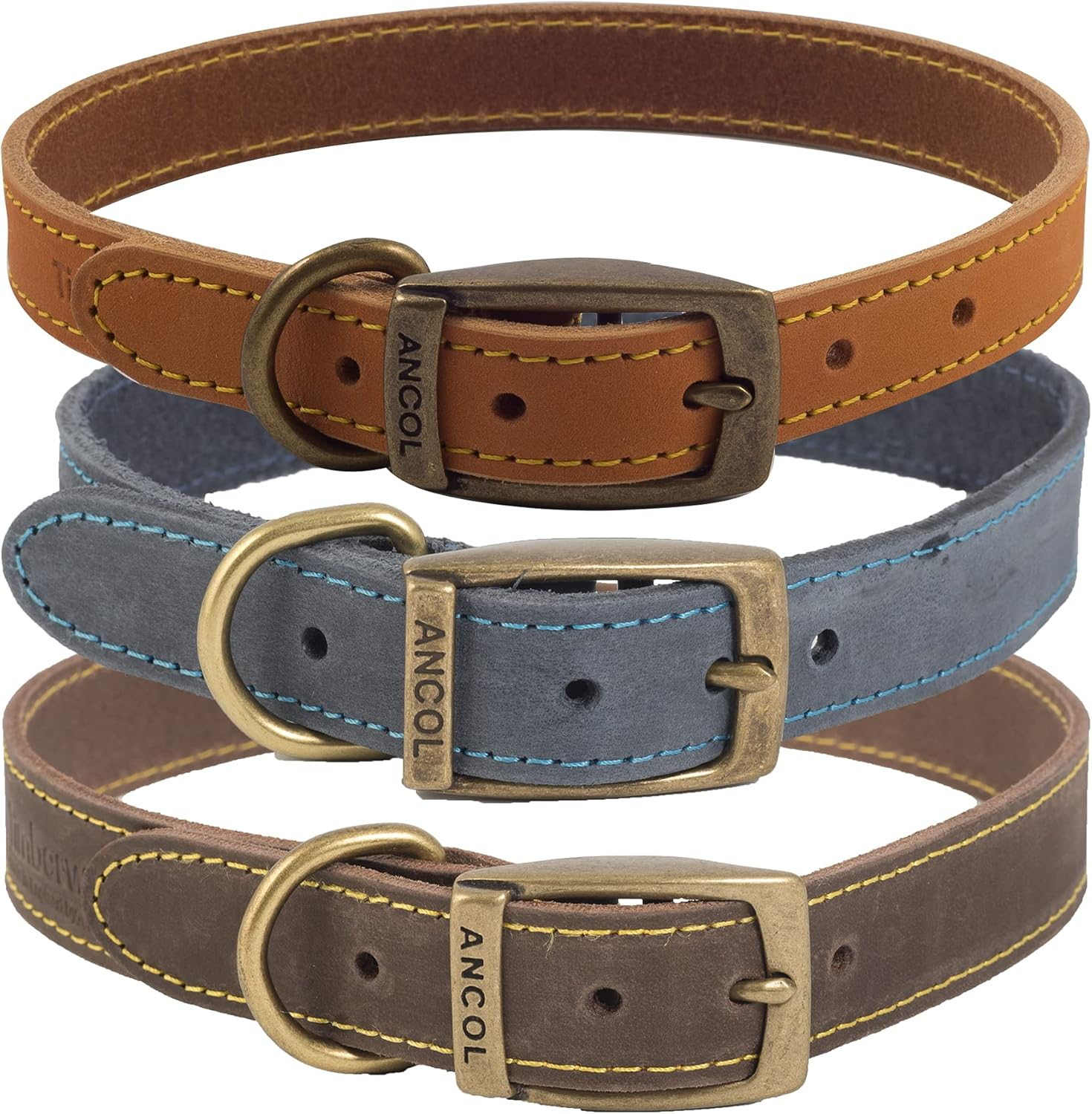 Ancol Timberwolf Leather Dog Collar Mustard Collar, 50-59 Cm, Mustard image number 4