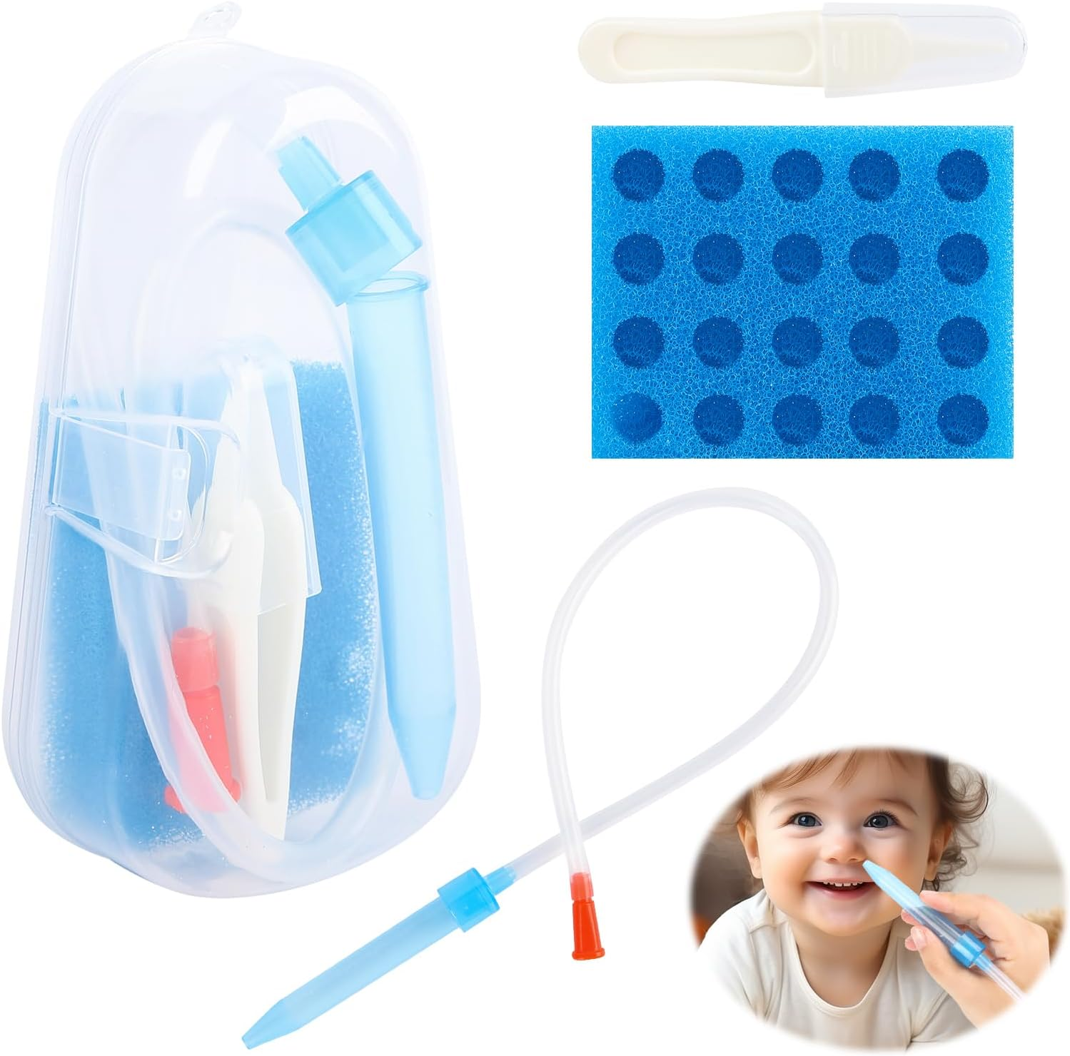 Baby Nasal Aspirator Nose Cleaner Set - Gentle with Travel Case, Includes Nose Cleaning Tweezers & 20 Filters for Congestion Relief image number 1