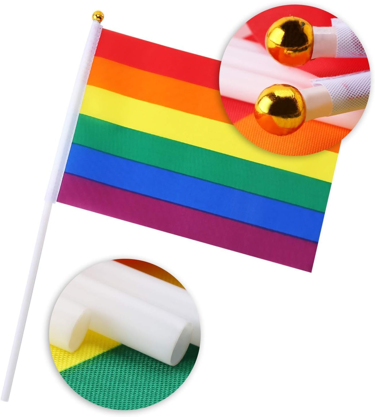 Acemedia 60 Pack Gay Pride Flags Mini Small LGBT Rainbow Stick Flags for Rainbow Pride Parade Festival Party Decorations
