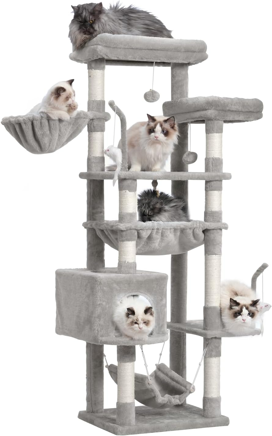 Gitelsnour Cat Tree, Cat Tower for Large Cats with 2 Big Platforms, 2 Baskets, Condo and Toys, 160Cm Cat Scratching Posts for Indoor Cats, Black and Red GCT020BR