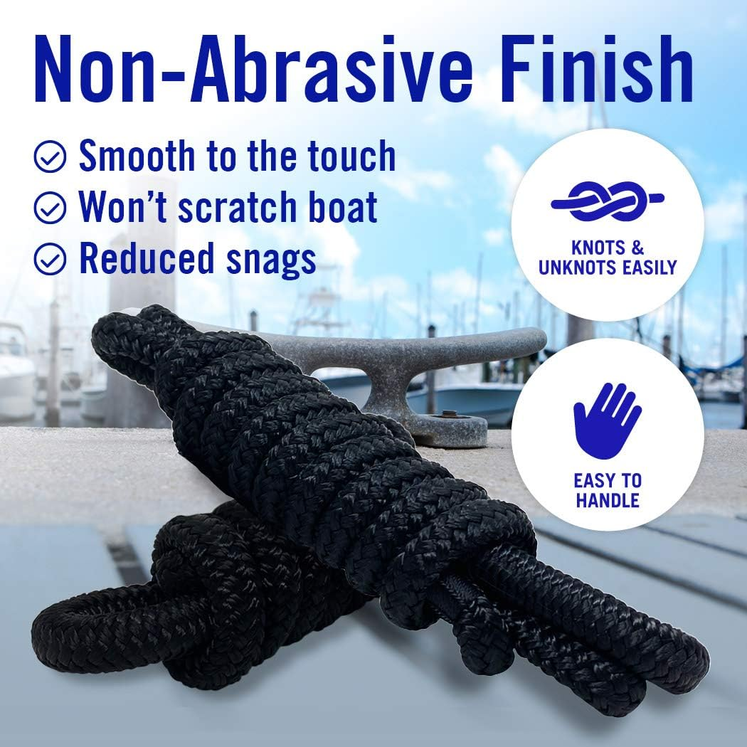 Better Boat 2 Pack Black Marine Grade Double Braided Nylon Dock Line with Loop, 6 Feet X 3/8 Inch, Compatible with Boat Bumpers Fenders image number 4