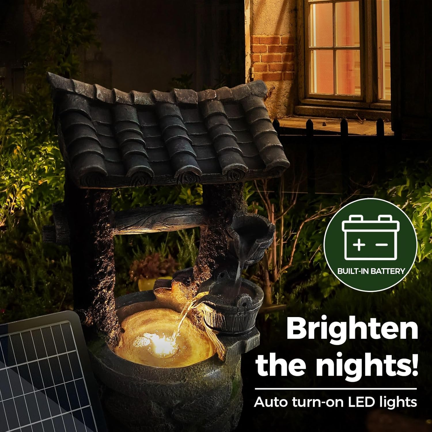 Solar Water Feature Fountain Pump with Panel Battery Led Lights Cascading Landscape Bird Bath Pool Fish Pond Indoor Outdoor Garden Yard Decoration image number 2