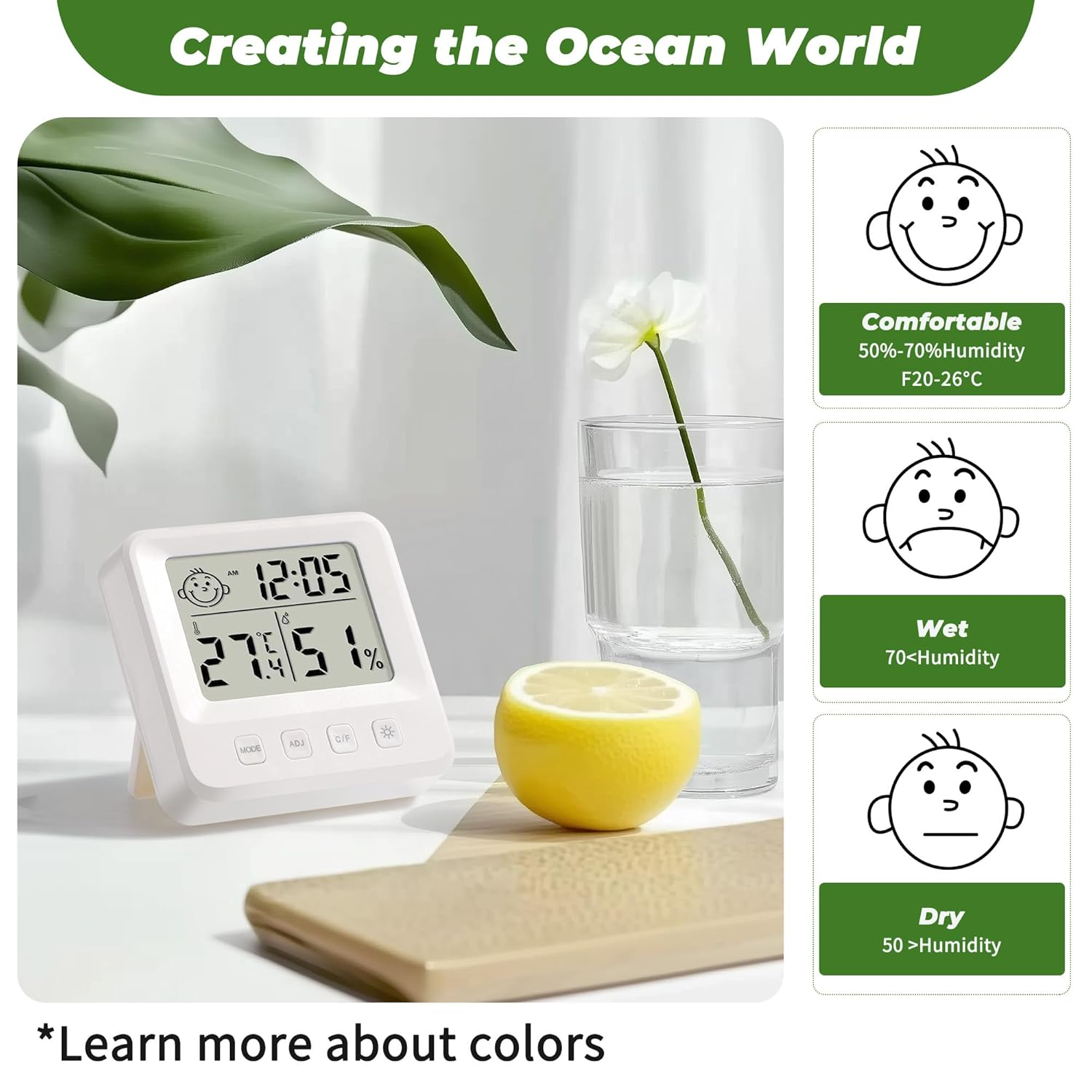 Room Thermometer Clock,Wall or Table Stand, Temperature Sensor,For Home Theater,Room Blackout Environment Monitoring, Greenhouse, Plant Nursery and Shade Cloth Area Monitoring, Night Light Button image number 1