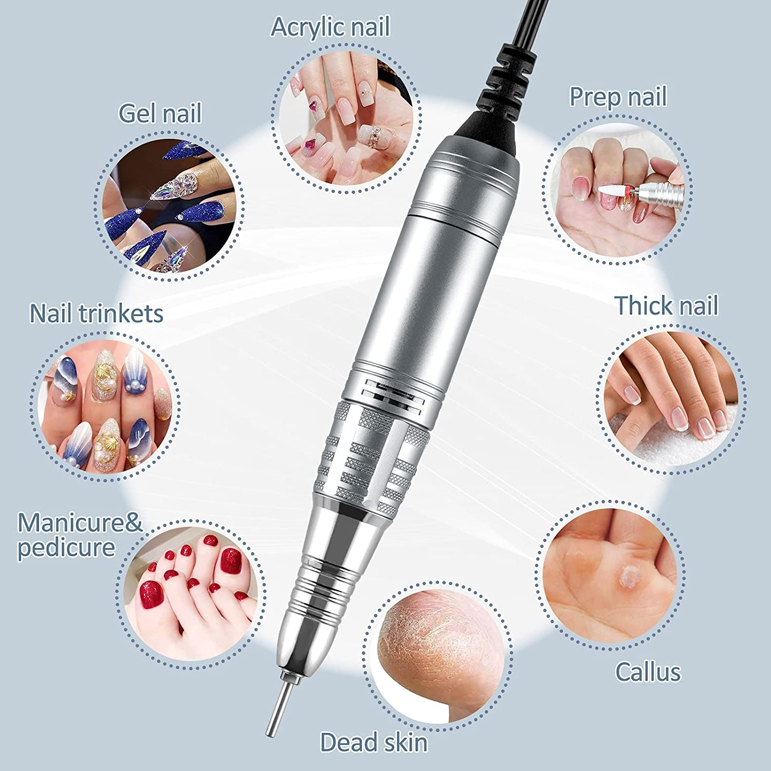 Professional Nail Drill Machine, Madenia Electric Nail File for Acrylic Gel Nails, with Touch-Sensitive Control and LCD Screen, 35000RPM (JMD-108 Gray) - Jmd-108 Blue image number 7