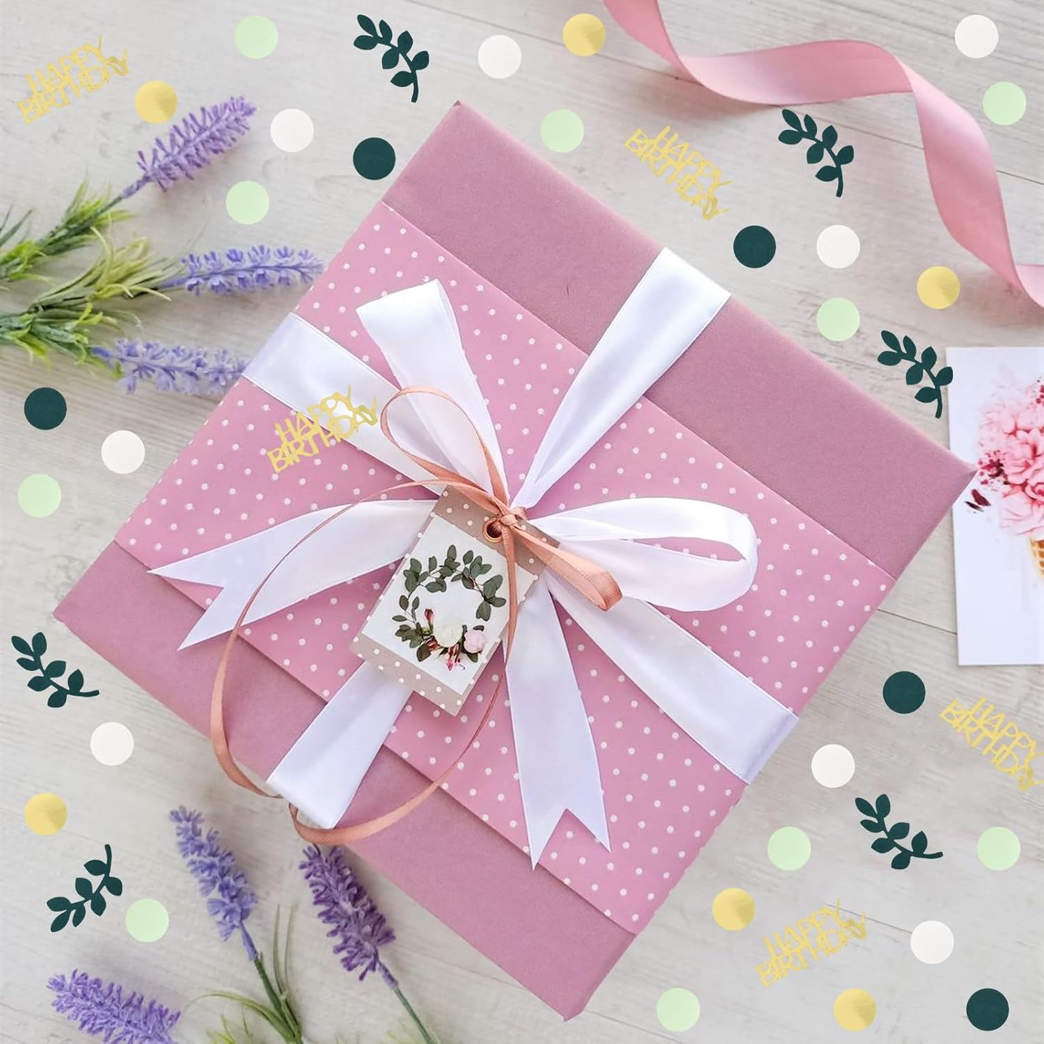 200 Pieces Confetti Green Gold, Happy Birthday Table Decoration, Party Table Confetti, Confetti Decorations for Party, Birthday, Wedding, Children'S Room, Table Top, Paper Scraps image number 5