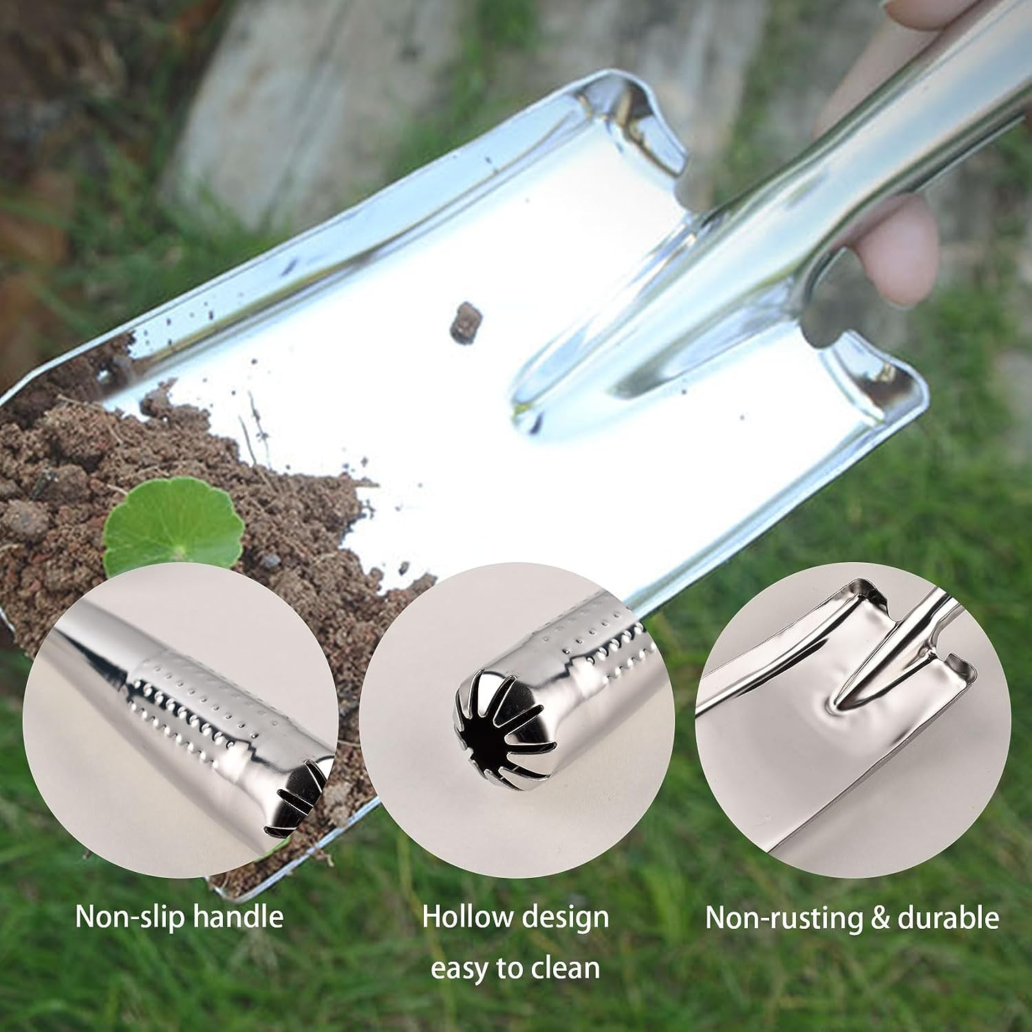Garden Shovel, Garden Trowels Hand Tool, Stainless Steel Garden Trowel, Bend-Proof Small Shovels for Digging, Spade Shovel Garden Shovels for Planting, Gardening Tools for Kids, Women (Square) image number 2