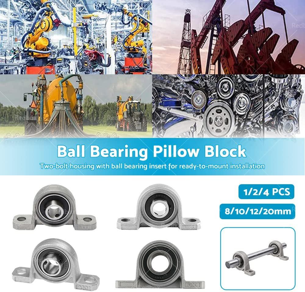 All in RED Box 2Pcs Pillow Block Mounted Bore 10Mm Inner Diameter Metal Ball Bearing Housing Zinc Alloy