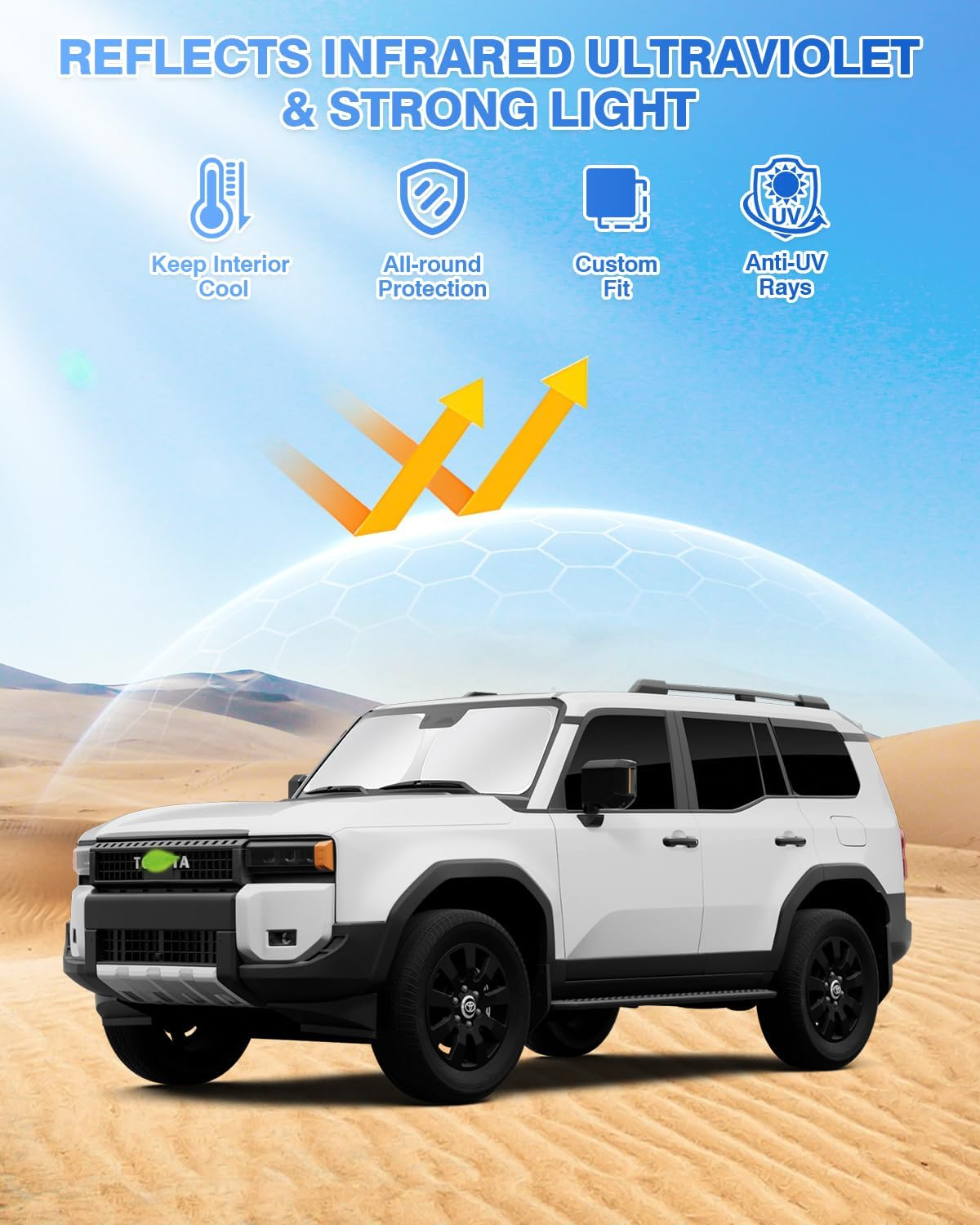 Canvcle Sunshades for 2024 2025 2026 Toyota Land Cruiser Prado 250 Accessories Windshield Sun Shade Side Rear Window Shade Cover Sun Visor Shield Privacy Protection Keep Vehicle Cool Black 8PCS image number 1