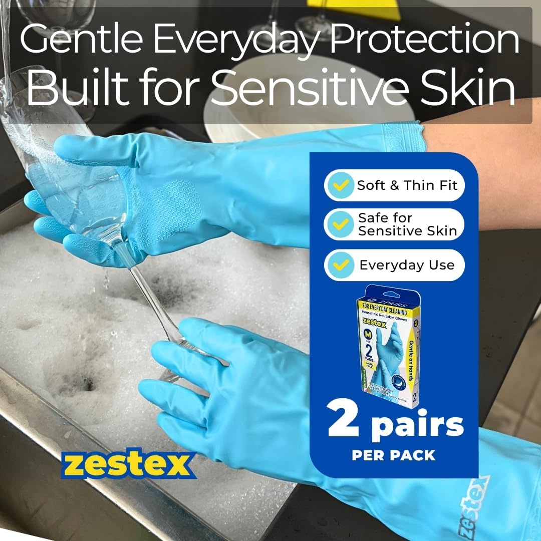 Gentle on Hands Dishwashing Gloves &ndash; 2 Pairs Reusable Thin Cleaning Gloves for Sensitive Skin, Flexible and Comfortable for Everyday Household Tasks image number 1