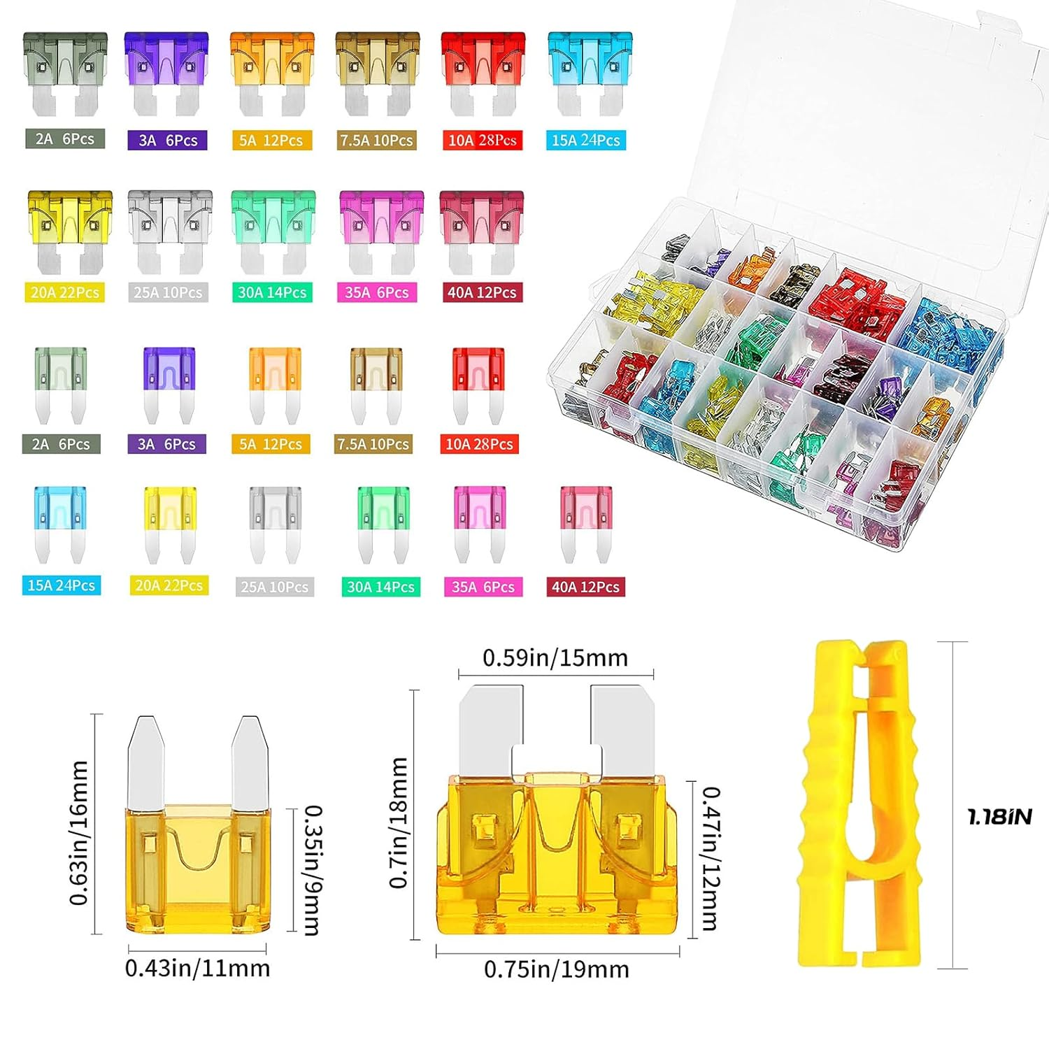 Powerful 420PCS Car Fuse Assortment Kit, Standard & Mini LP 2 Blade Fuse Set with Case and Fuse Puller (2A-40A) Zinc Alloy Auto Fuses for RV SUV Cars Trucks image number 1