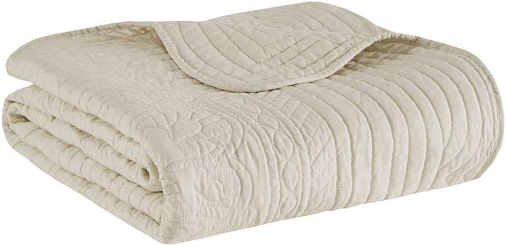 Madison Park Tuscany Oversized Quilted Throw with Scalloped Edges, 60 by 72", Ivory