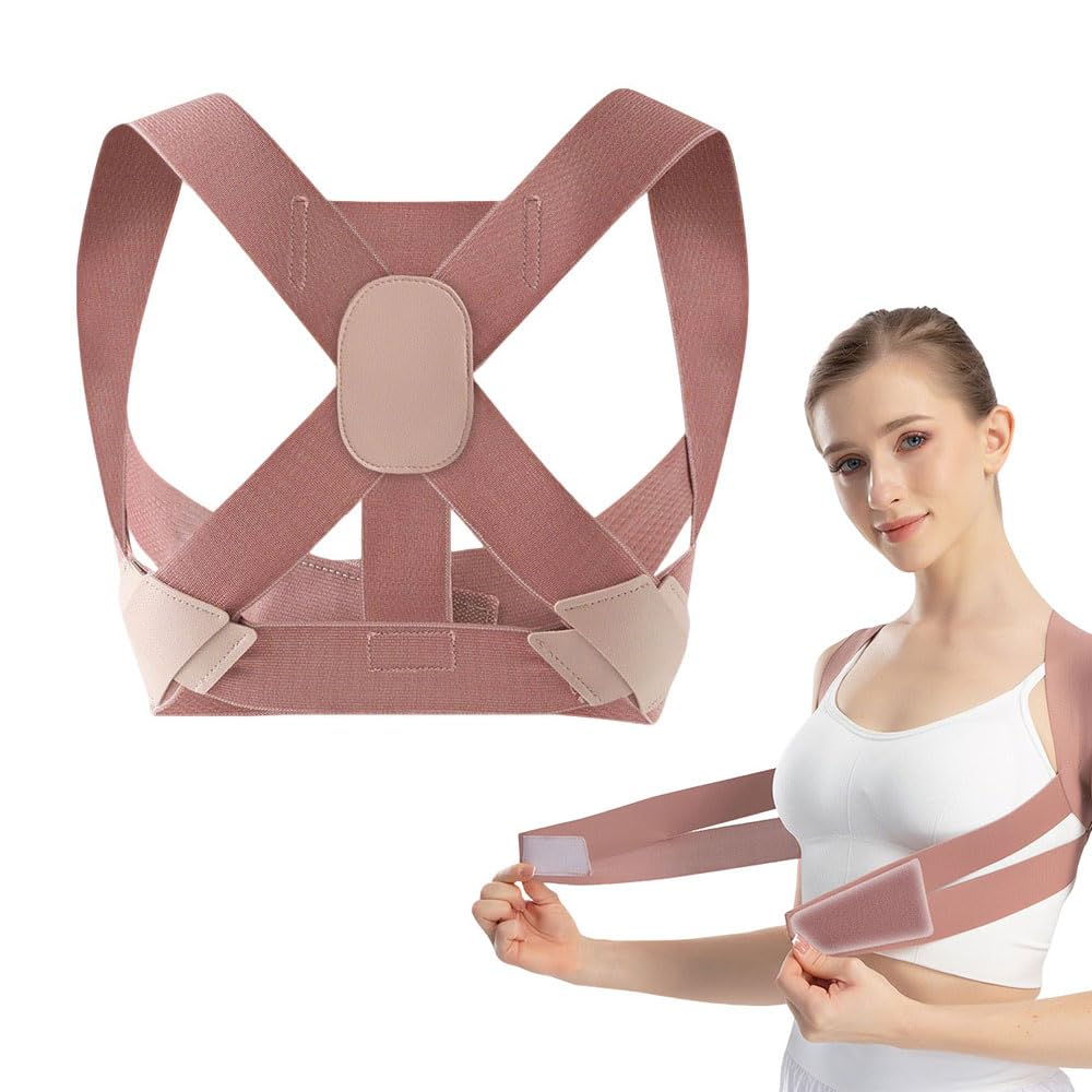 Posture Corrector for Men & Women,Adjustable Posture Correctorfor Pain Relief from Bad Posture,Slumping,Targets Upper Back,Shoulders,Neck,Clavicle,Pink,Small