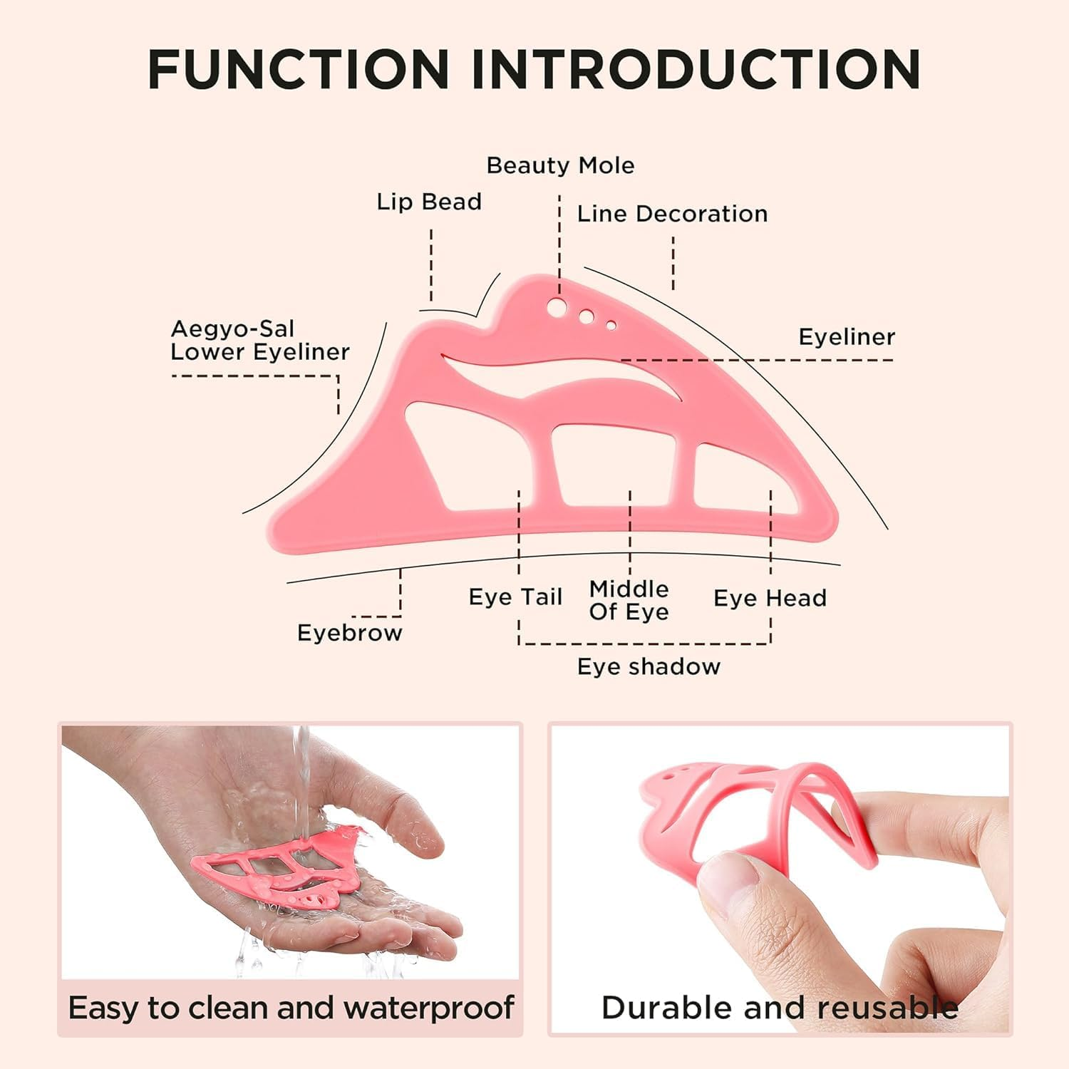 Eyeshadow Stencil 6 in 1 Silicone Eyeshadow Tool,Eye Makeup Template,Reusable Eye Makeup Aid Stencils for Make up Beginners & Women (Pink) image number 6