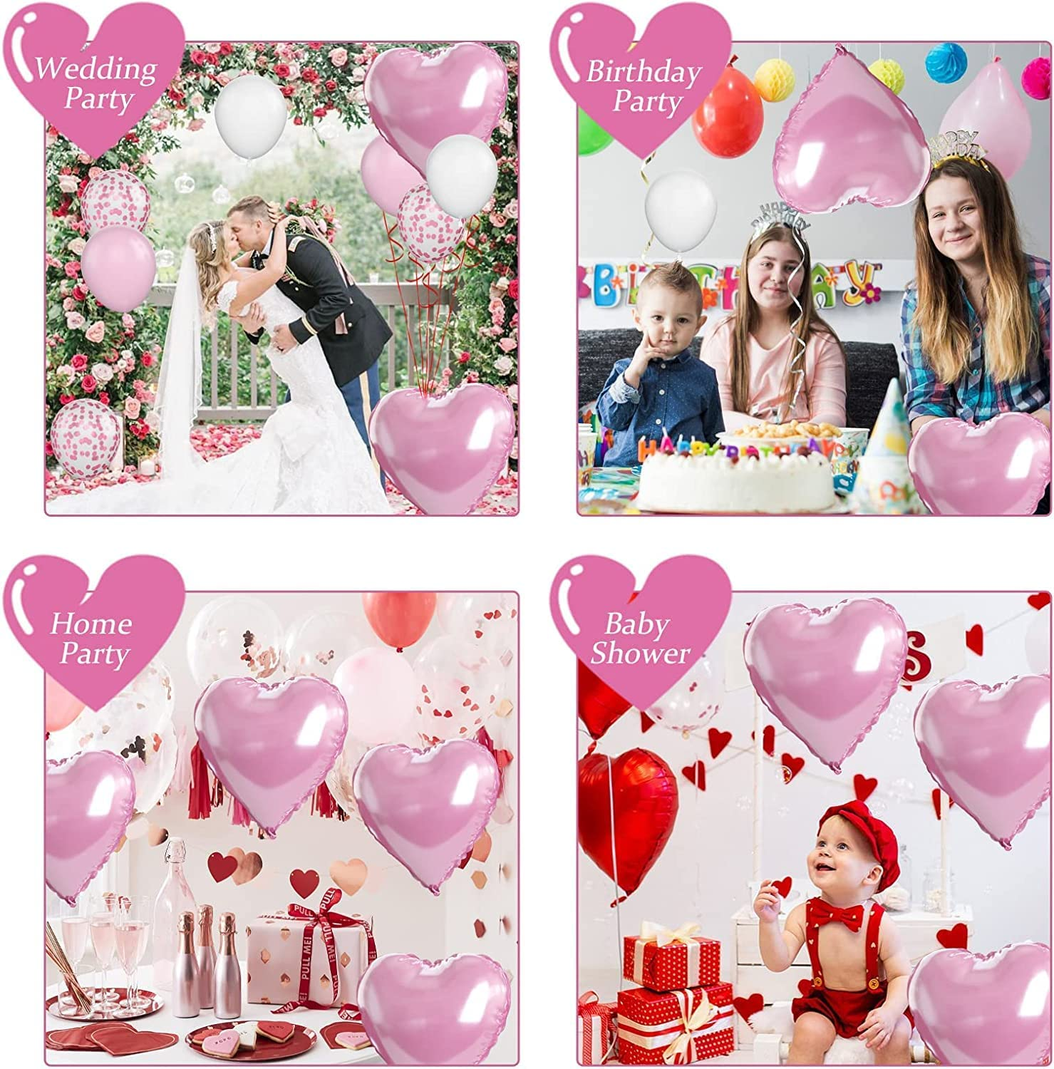 Light Pink Heart Balloons, 10PCS Glitter Pink Heart Shape Balloons Foil, 18Inch Pastel Pink Love Heart Balloons for Girls Women Valentines Day, Wedding, Brithday, Baby Shower Party Decorations - Light Pink image number 5