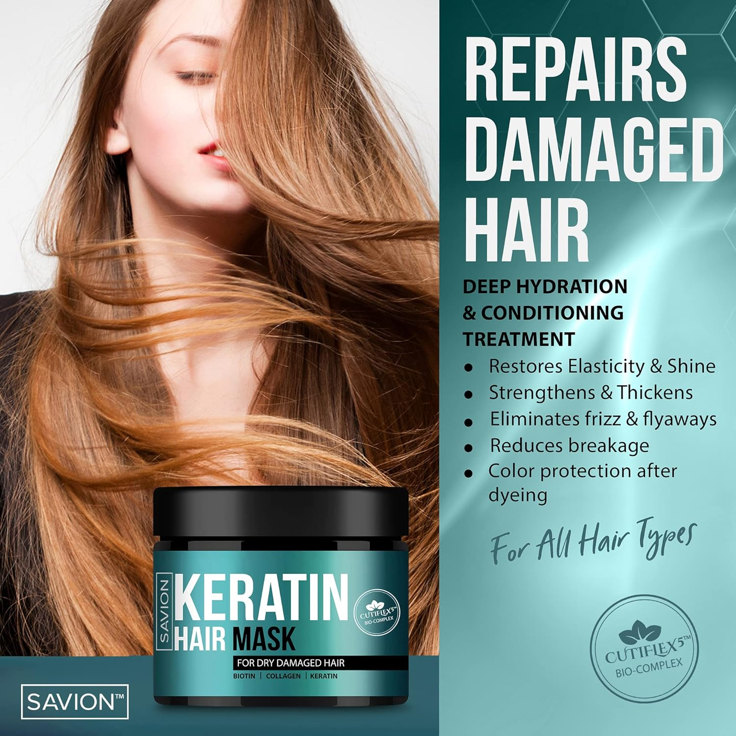 Savion Keratin Complex Hair Treatment Mask for Deep Repair Damaged Hair Root and Dry Damaged Hair image number 5