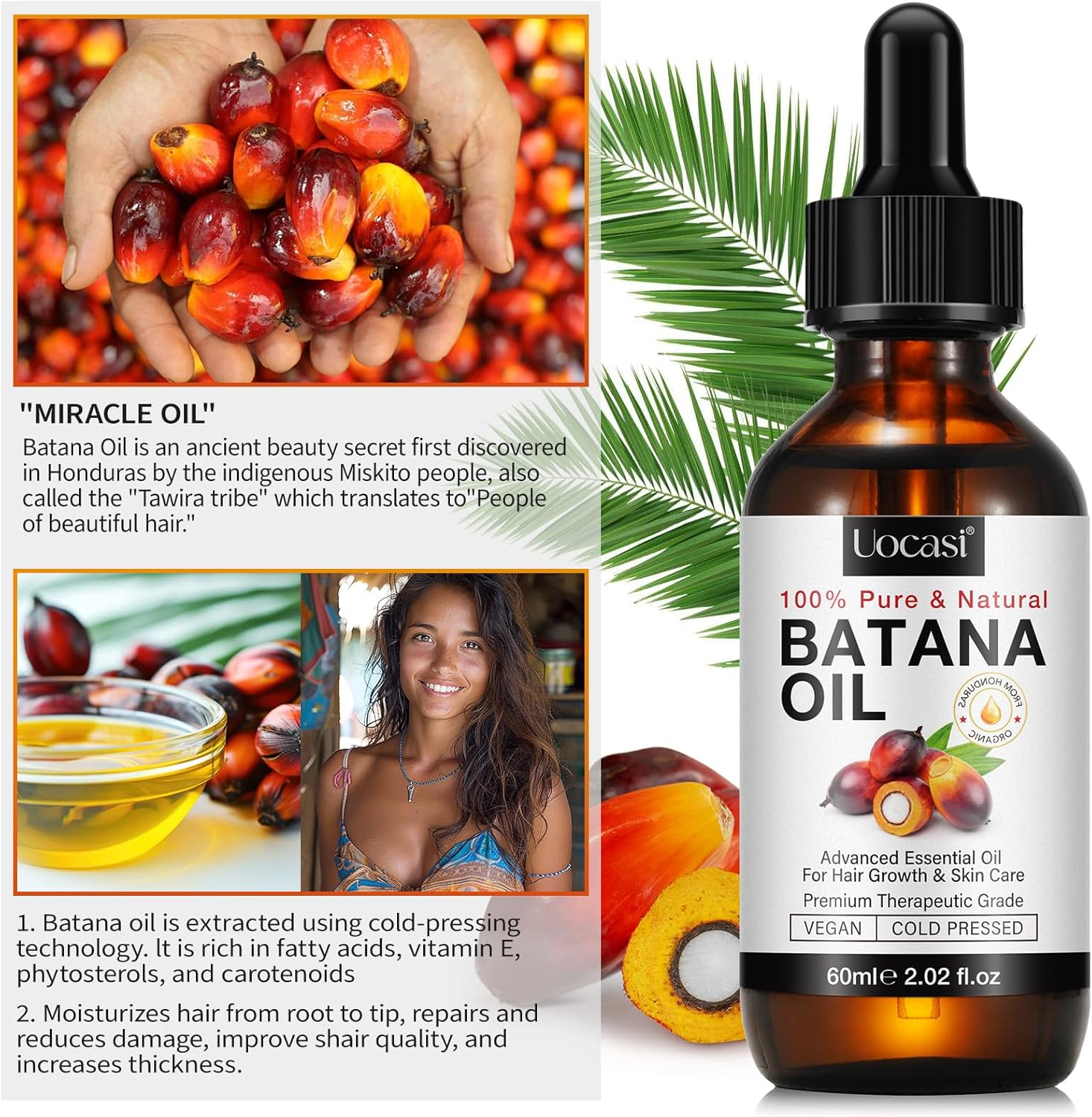 Batana Oil for Hair Growth, Pure Organic Natural and Cold Pressed Hair Oil for Hydrating & Repairing Dry, Damaged Hair Skin Care, Face, Body image number 5